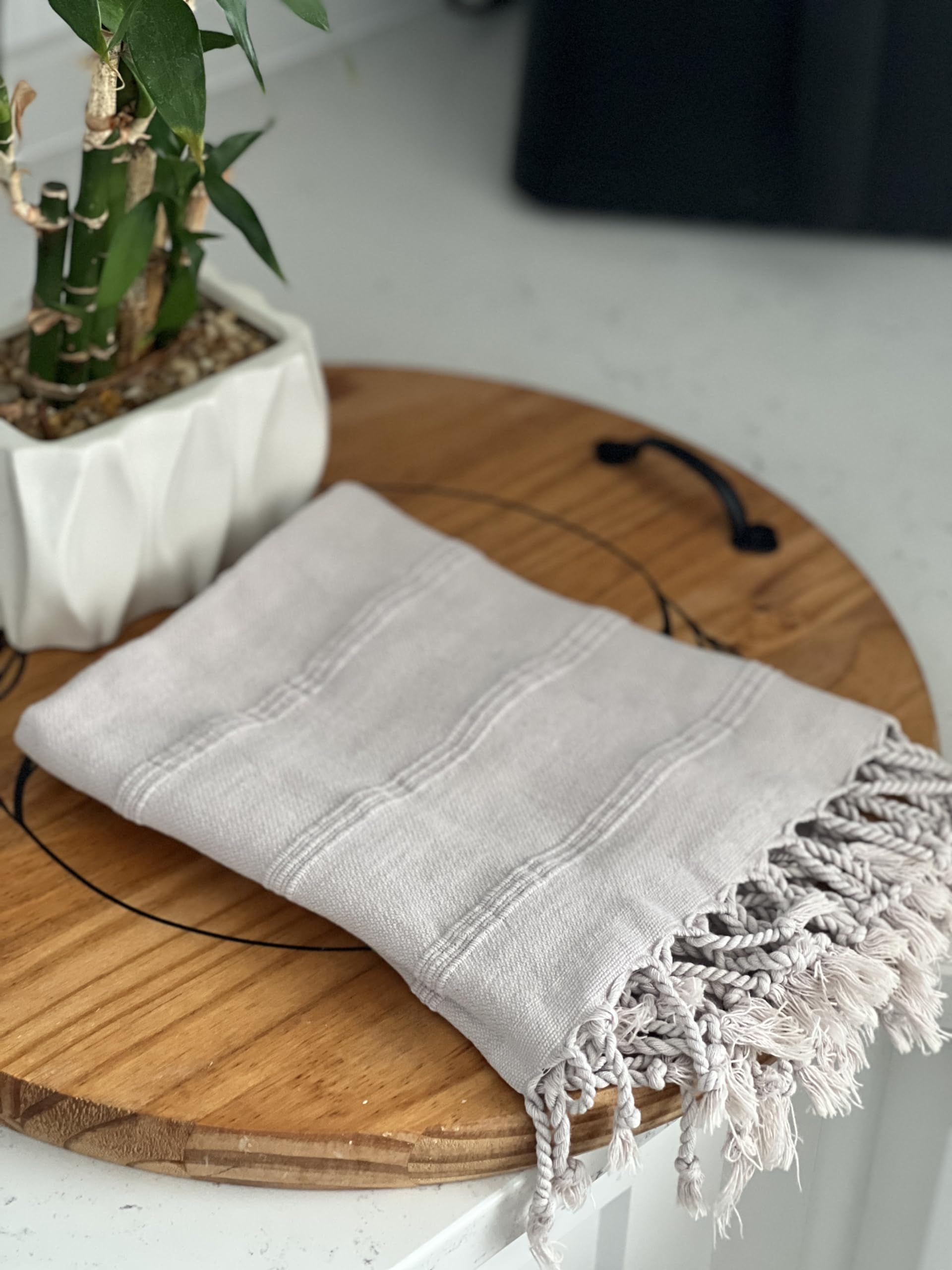 Premium 100% Cotton Turkish Hand Towels - Soft Stone Washed Bath & Kitchen Towels with Fringe, 20