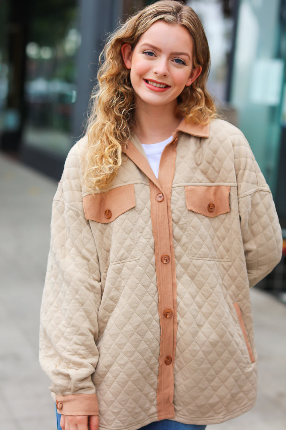 Eyes On You Taupe Quilted Knit Button Down Shacket - Stylish Women's Lightweight Jacket for Fall & Winter Fashion, Office Wear and Casual Outfits