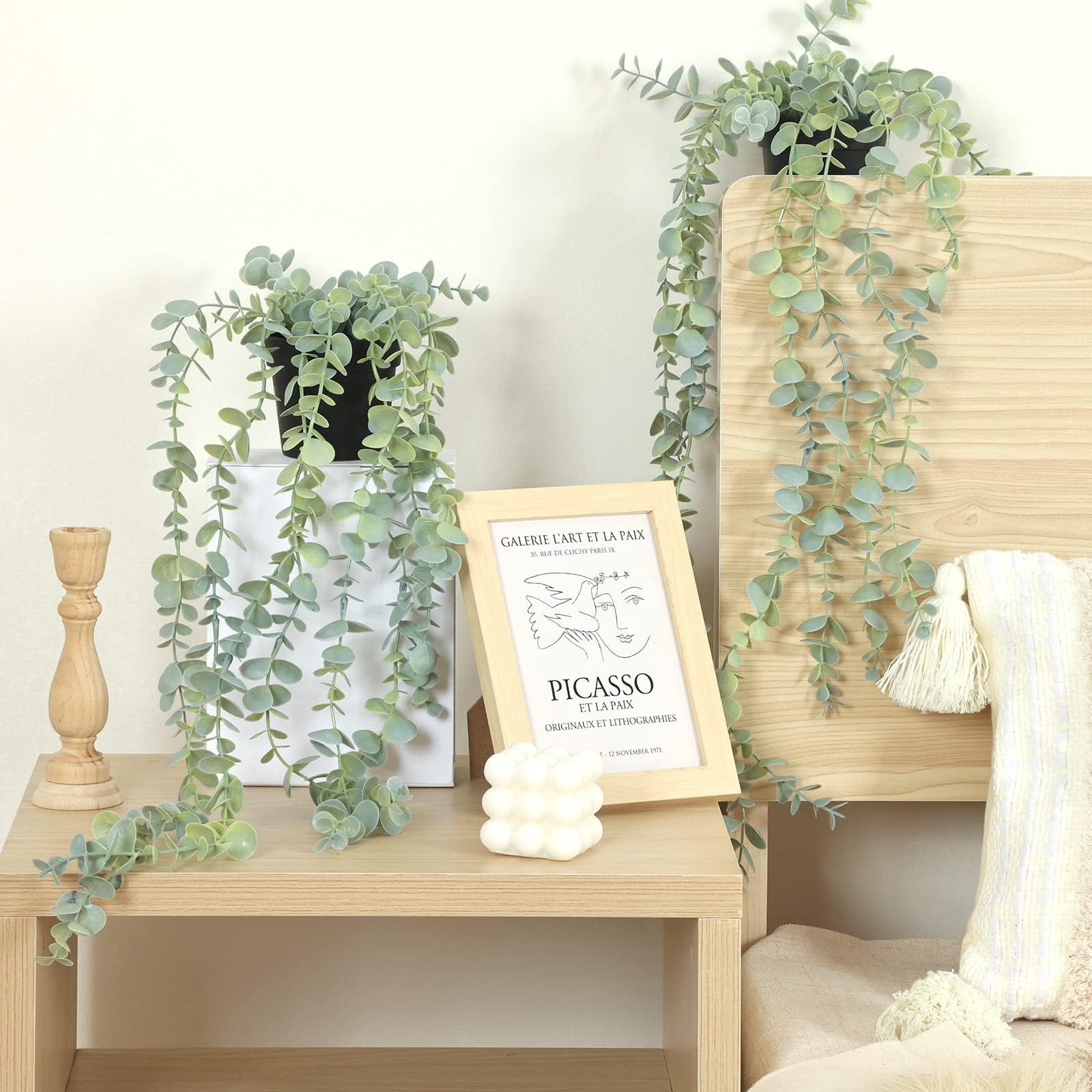 COCOBOO 3 Pack Artificial Hanging Eucalyptus Plants - Fake Potted Greenery for Wall Decor, Home, Patio, Indoor & Outdoor Use - Perfect for Living Room, Bedroom, Office & Wedding Decorations