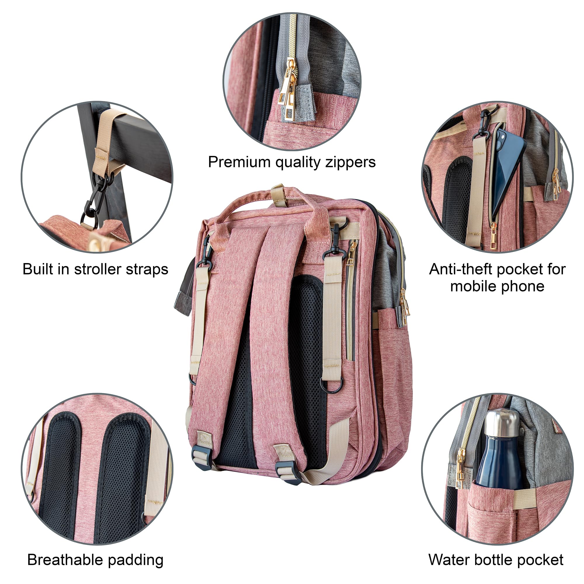 LRG Corporate Diaper Bag Backpack for Baby Care - Waterproof Travel Backpack with Removable Changing Pad & Mosquito Net - Stroller Compatible Baby Carrier Backpack - Perfect for Daycare, Travel & Outdoor Adventures (Includes Personalized Gift Box)