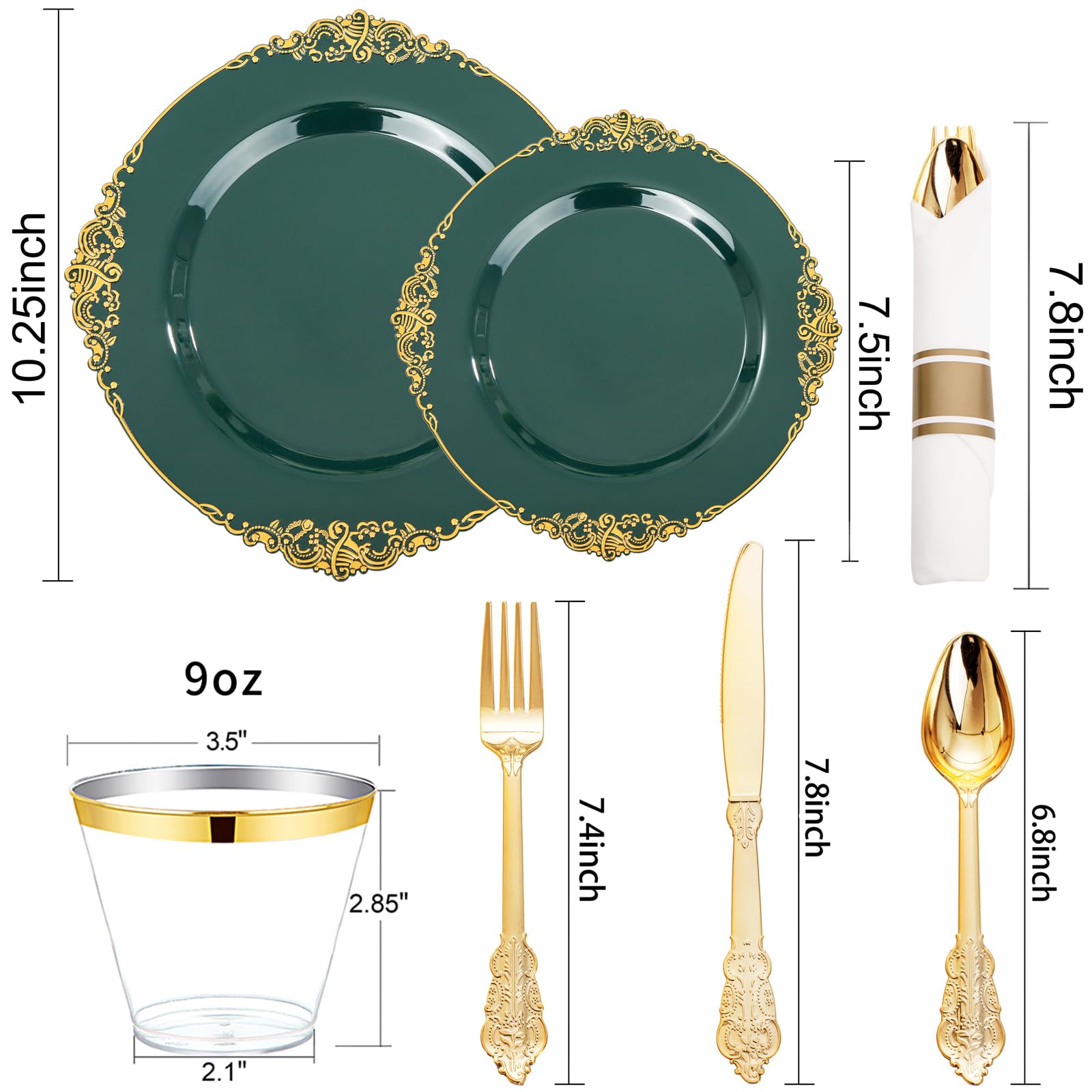 175-Piece Eco-Friendly Disposable Party Tableware Set - 50 Green Plastic Plates, 75 Silverware, 25 Cups & 25 Napkins for Wedding, Birthday & Events | Perfect for 25 Guests | Sustainable Party Supplies for Outdoor Gatherings & Celebrations