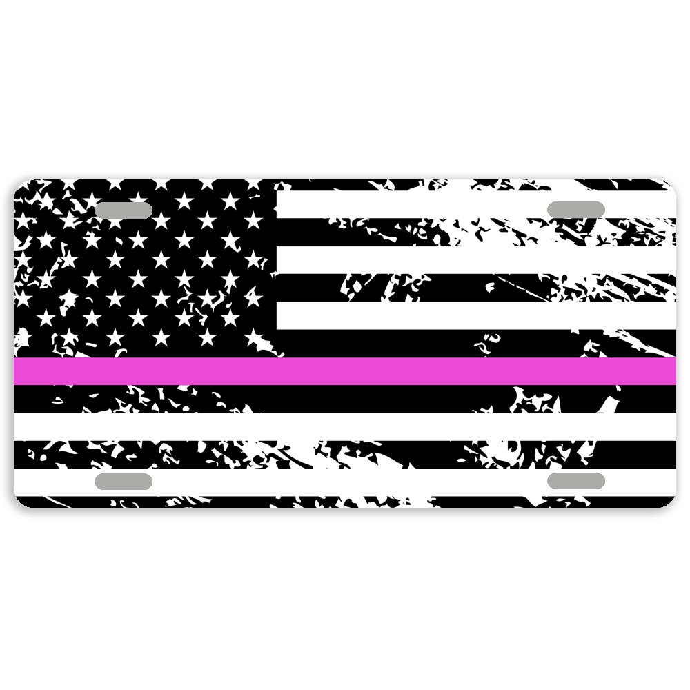 Thin Pink Line Retro American Flag Metal Car License Plate Cover - 12 x 6 Inches with 4 Holes - Durable Auto Tag for Police Wife Support, First Responder Appreciation & Patriotic Car Accessories - Perfect for Trucks, SUVs & Classic Cars