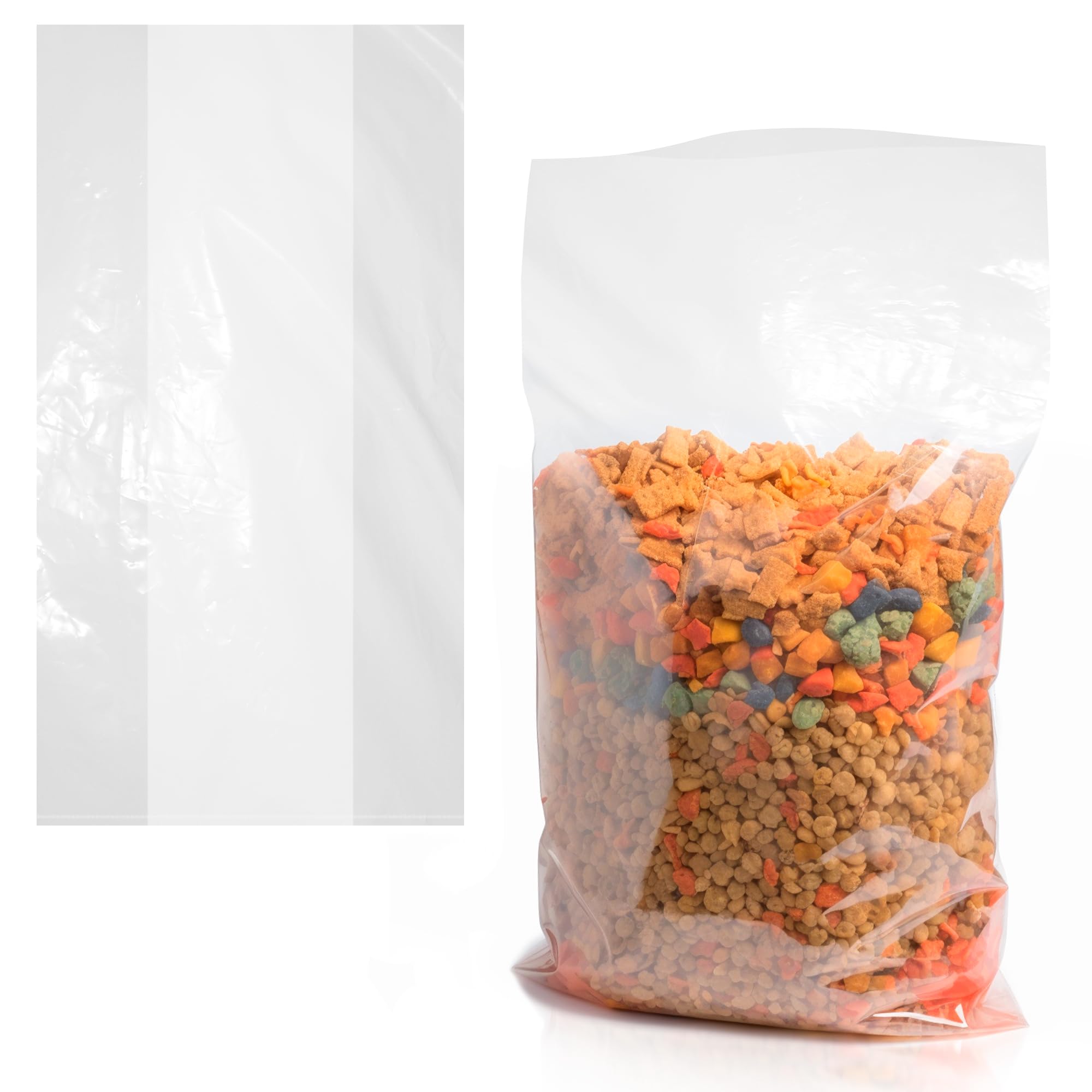 APQ Gusseted Plastic Bags for Food Storage - 16x14x30 Inches, 2 Mil Thick Clear Poly Bags (Pack of 400) - Leak-Proof Produce Bags Roll with Open End - Perfect for Grocery Shopping, Party Favors & Gift Packaging