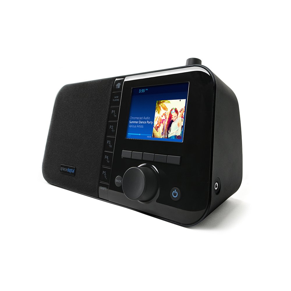 Grace Digital Mondo Elite Smart Internet Radio with Bluetooth & Wi-Fi - 7-Day Alarm Clock, No Microphone (Black) - Perfect for Bedroom, Office, and Kitchen Use