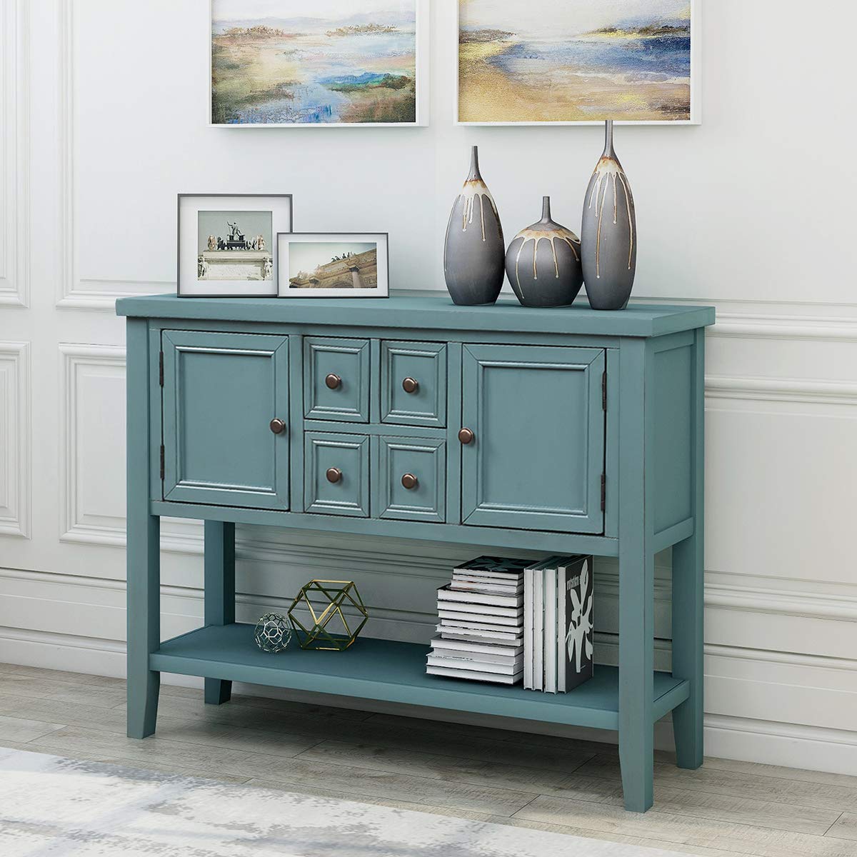 Cambridge Series Dark Blue Buffet Table - Mytunes Sideboard with Bottom Shelf, Entryway Console & Dining Room Server for Living Room, Hallway & Home Decor
