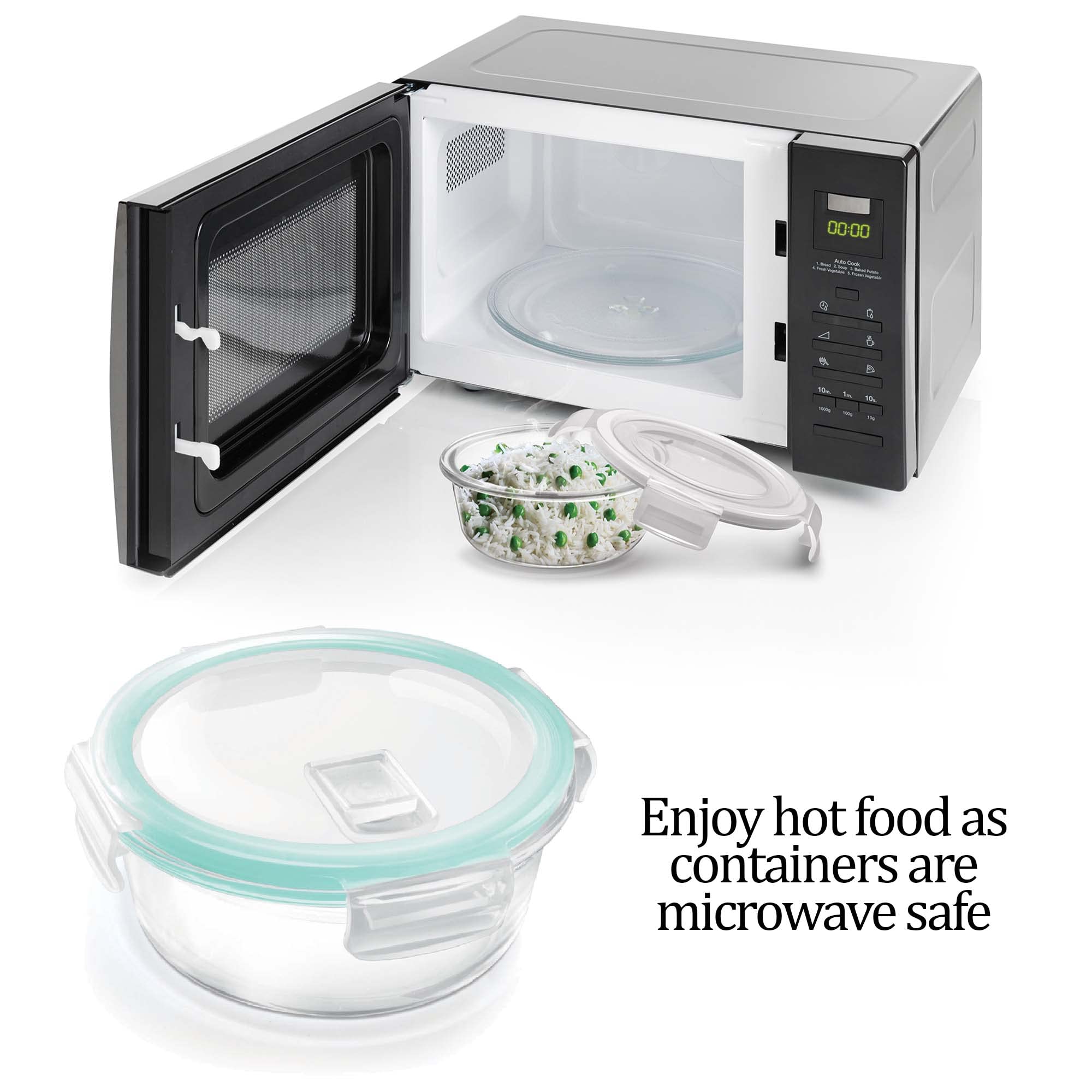 MILTON Treo Hi Borosilicate Glass Clip Fresh Round Food Storage Container Set of 2 (400ml Each) - Airtight, Microwave, Oven, Refrigerator & Dishwasher Safe, BPA Free, Stackable | Perfect for Meal Prep, Leftovers & Pantry Organization
