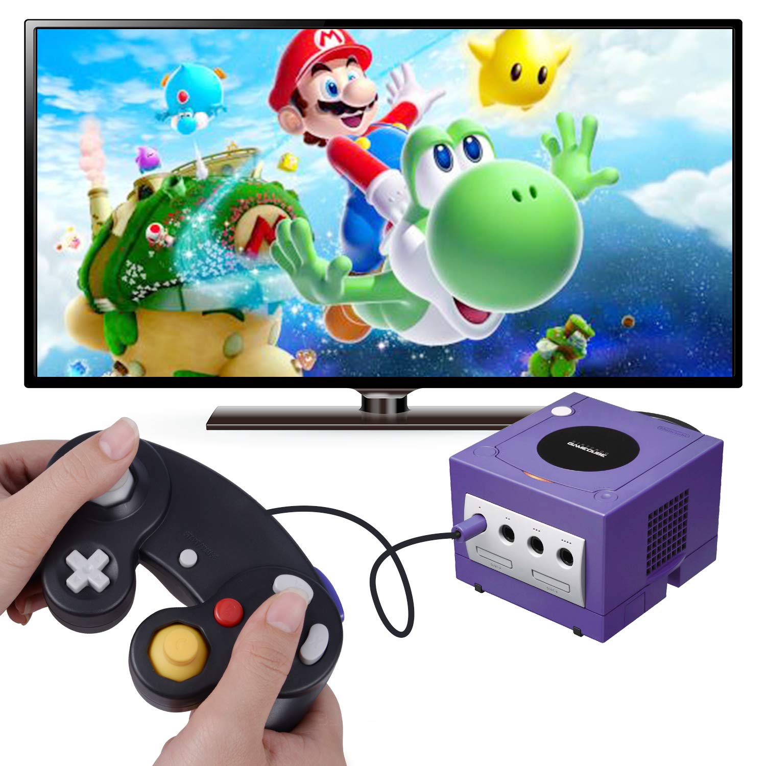 2 Pack Classic Shock Joypad Wired Controller for Wii & NGC Gamecube - Black & White | Perfect for Retro Gaming & Multiplayer Sessions