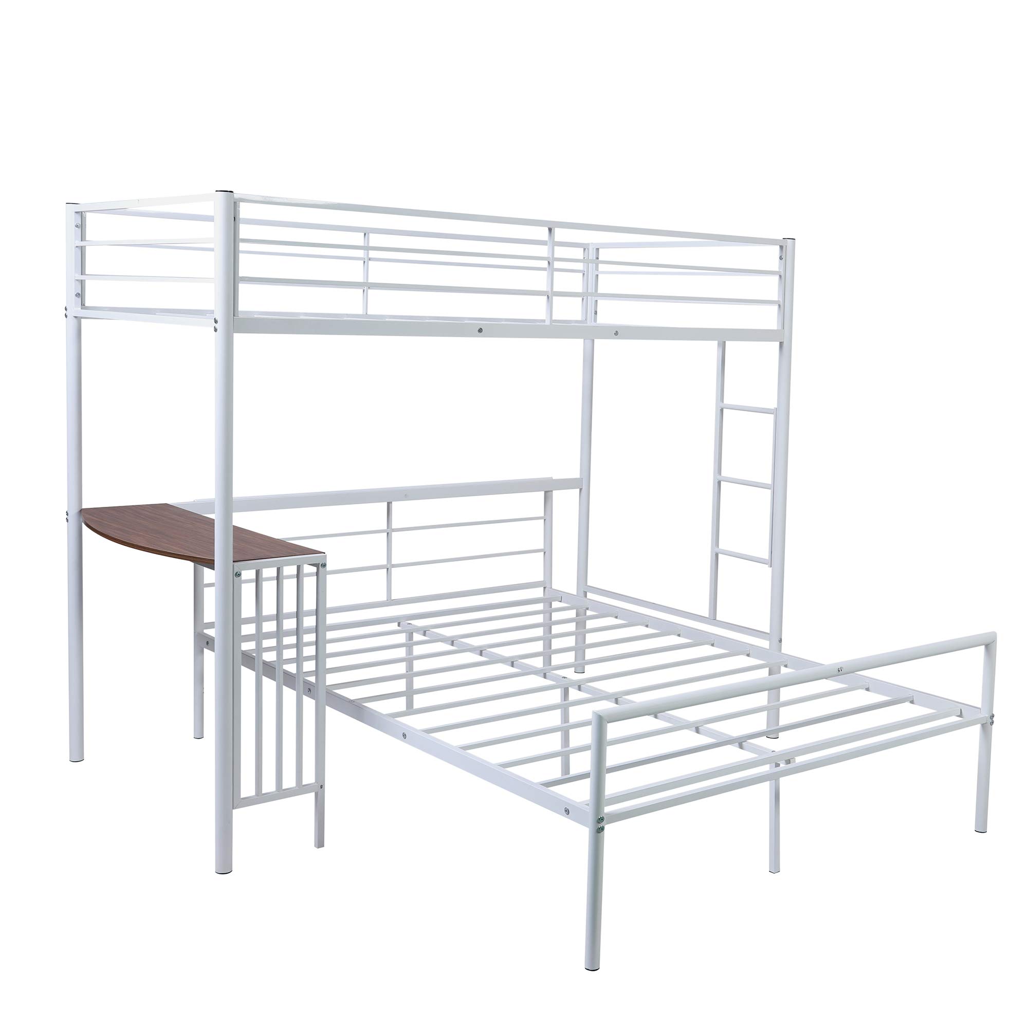 Dolonm Convertible Twin Over Full Metal Bunk Bed with Built-in Desk, Ladder & Safety Guardrails - Heavy Duty Space-Saving Bed Frame for Kids, Teens & Small Bedrooms (White) - Perfect for Shared Rooms, Dorms & Studio Apartments