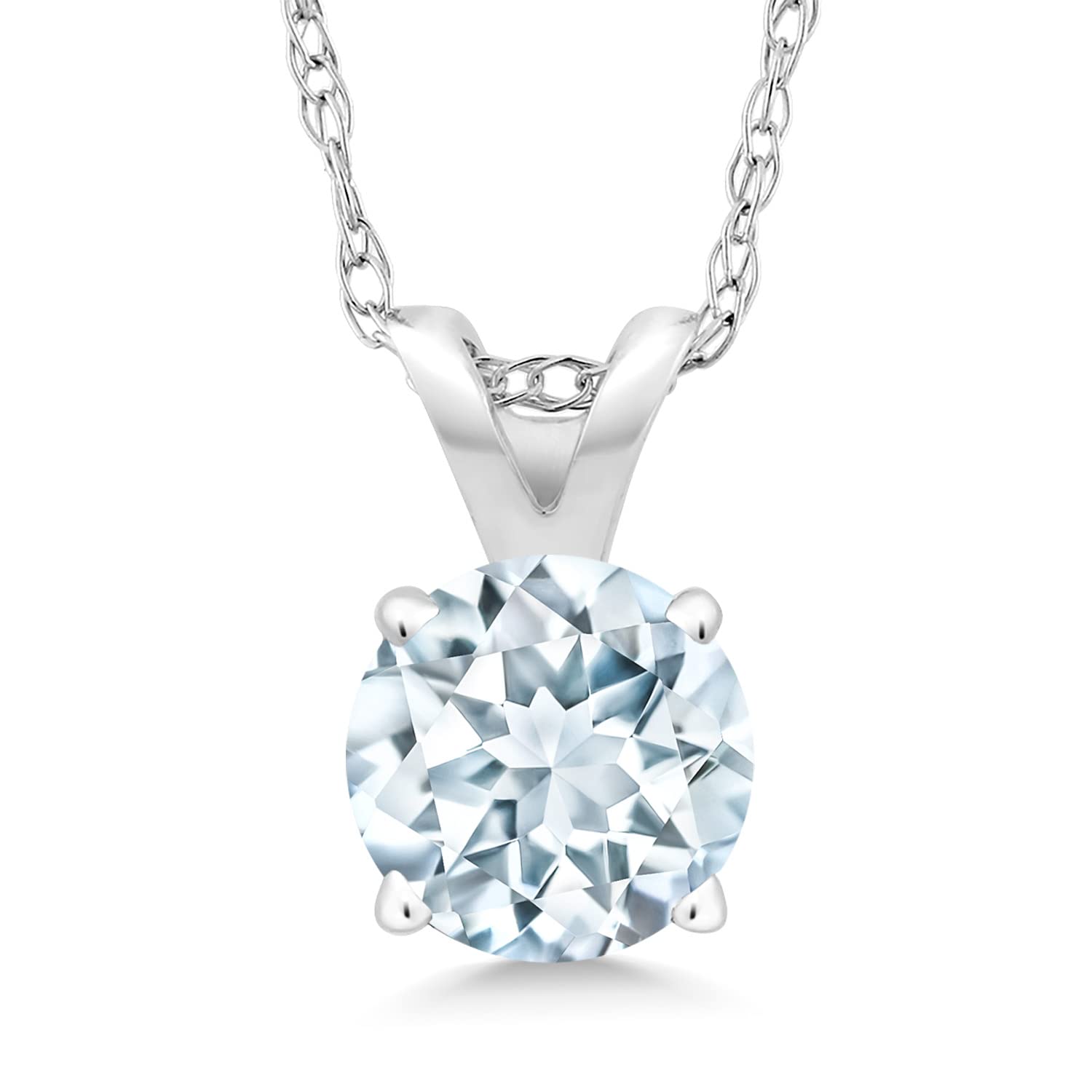 14K White Gold Round 5MM Birthstone Solitaire Pendant Necklace for Women | Personalized Gemstone Jewelry Gift | 18 Inch Gold Chain | Perfect for Birthdays, Anniversaries & Special Occasions