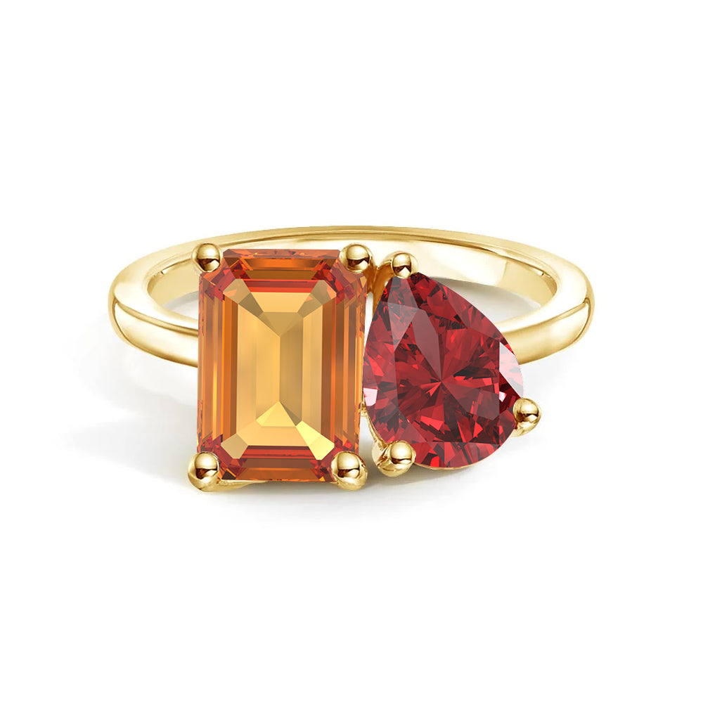 Personalized Citrine Toi et Moi Anniversary Ring - Custom Birthstone Jewelry for Couples, Gift for Her, Wedding Band, Romantic Present for Valentine's Day or Anniversary