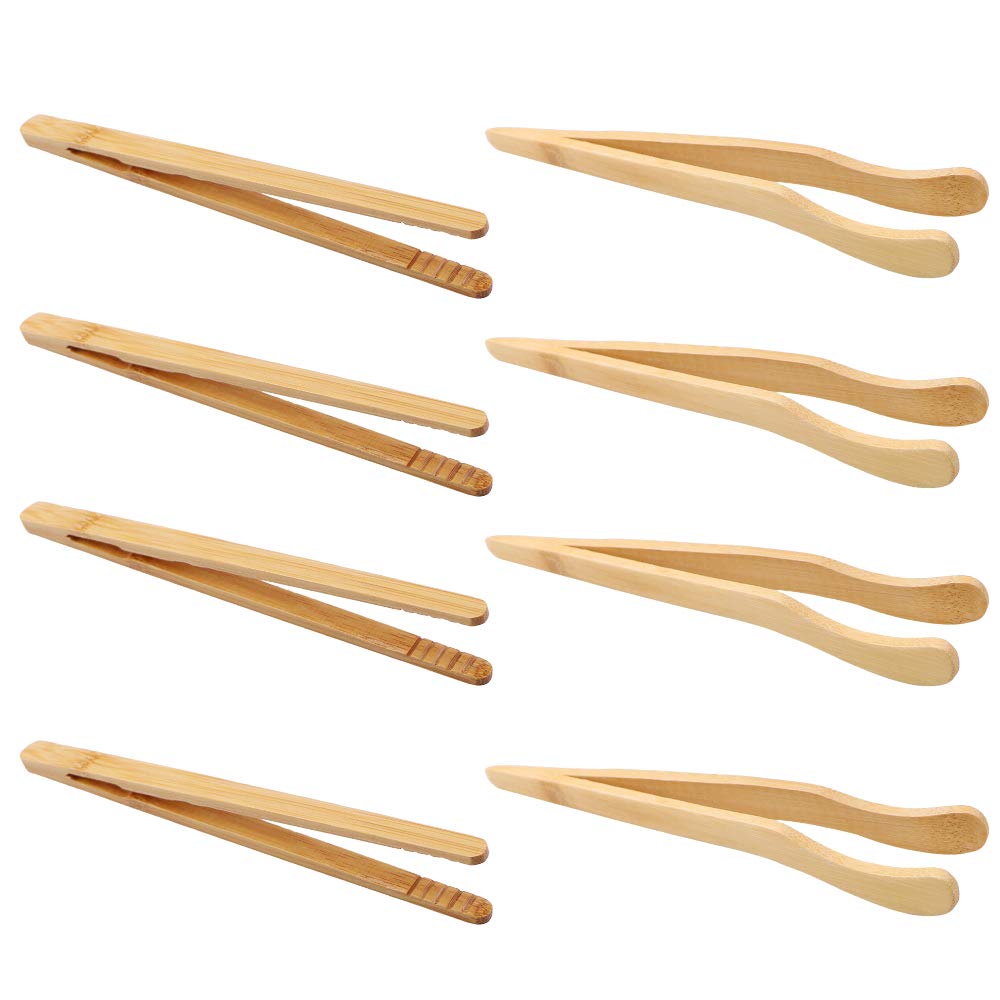 Hysagtek 8-Pack Bamboo Toast Tongs - 7.08 Inch Wooden Serving Utensils for Bread, Pickles, Tea & Meat - Perfect for Toaster, Cooking, BBQ & Kitchen Serving