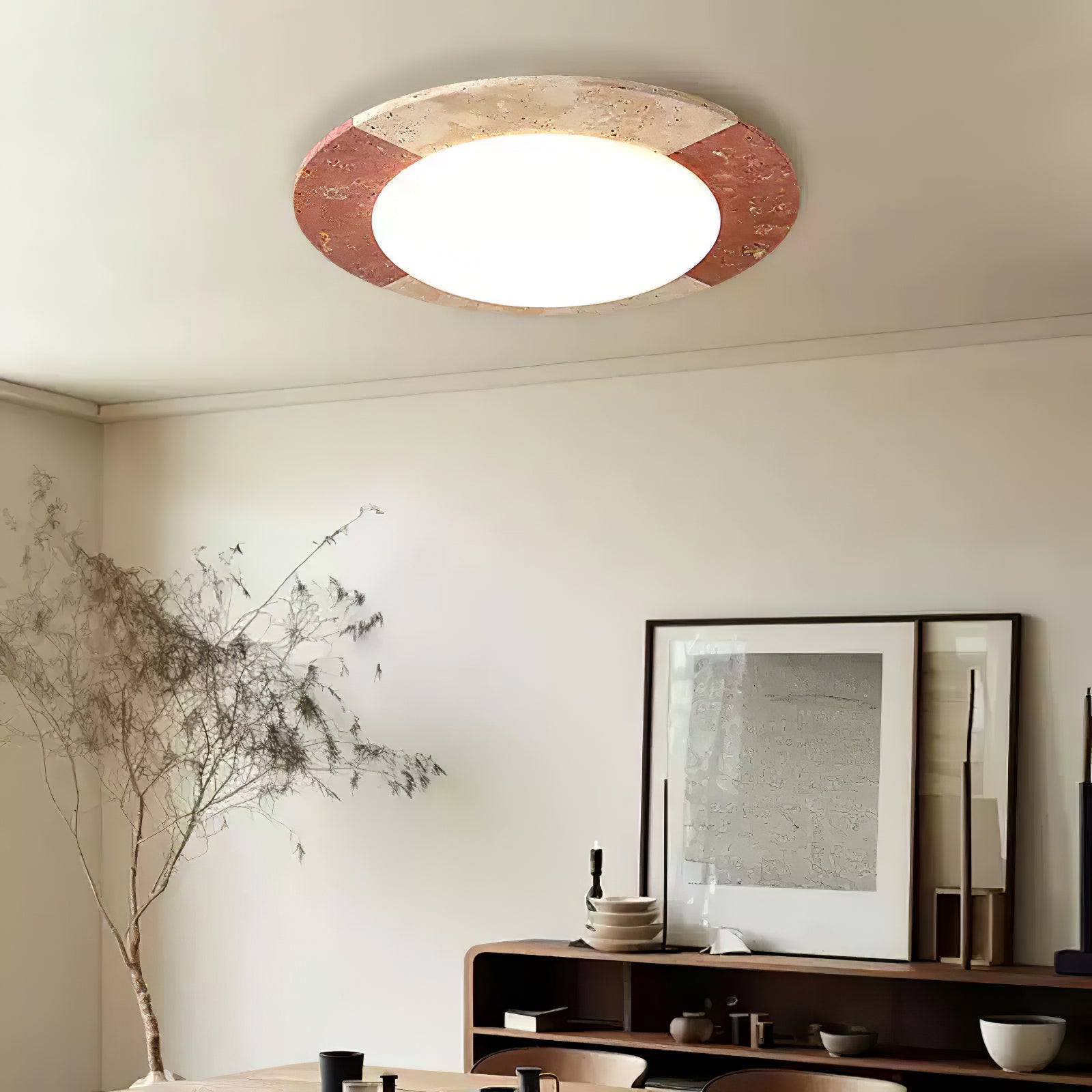 Celestial Travertine Ceiling Lamp - Modern Handcrafted Stone Pendant Light for Dining Room, Living Room & Bedroom | Elegant Home Decor Lighting Fixture
