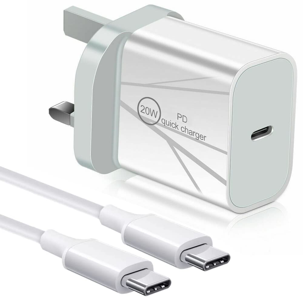 20W USB C Fast Charger & Cable for Samsung Galaxy A14 / A14 5G - UK 3 Pin Wall Adapter with 1M High Speed Charging Cable (White) - Perfect for Home, Office & Travel Charging