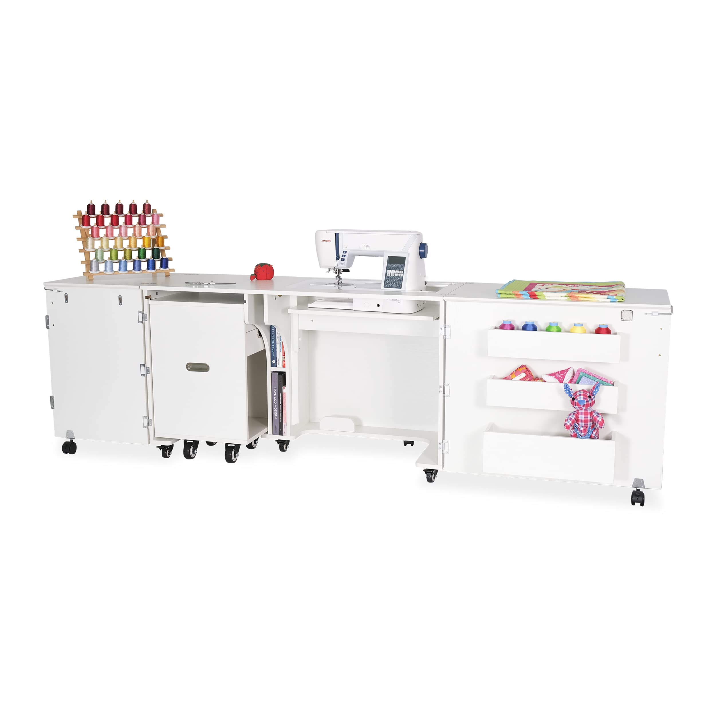 Premium Kangaroo Sewing Cabinet with Quilt Blocks - Ash White Storage Organizer for Quilting & Crafting | Perfect for Home Studios & DIY Sewing Projects