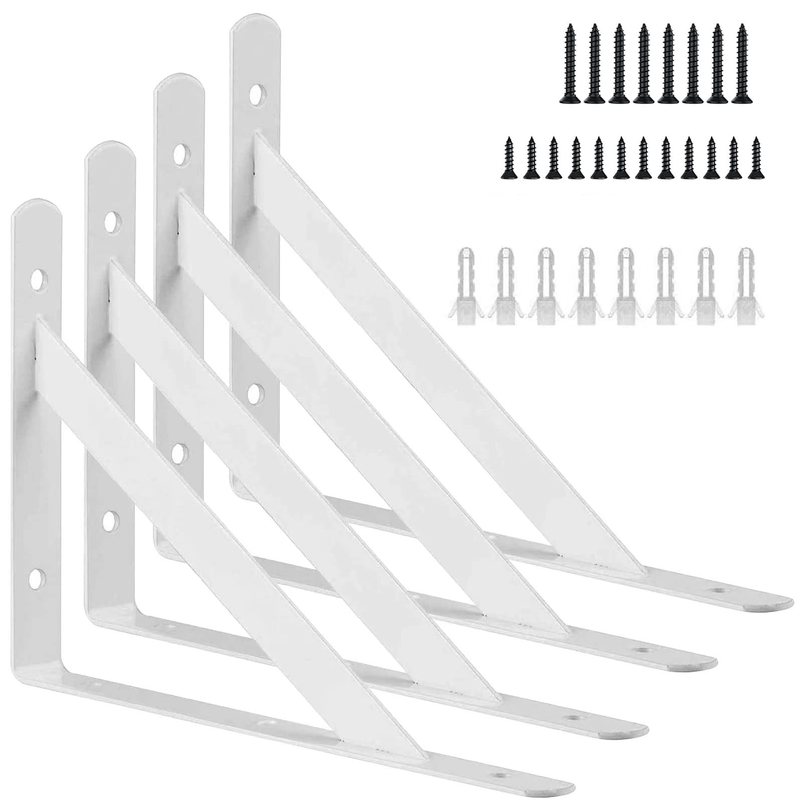 6 Inch Heavy Duty Shelf Brackets - 4 Pack White L Brackets for Floating Shelves, 90 Degree Metal Triangle Supports with Screws - Perfect for DIY Home Office, Kitchen, Bathroom & Garage Storage Solutions