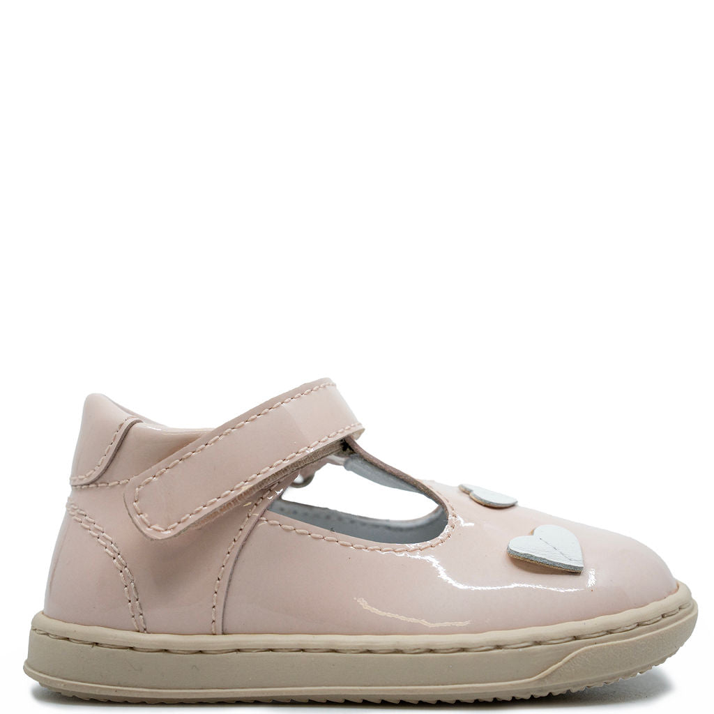 Beberlis Light Pink Patent Heart Velcro Sneakers for Women - Comfortable Casual Shoes for Walking, Running, and Everyday Wear