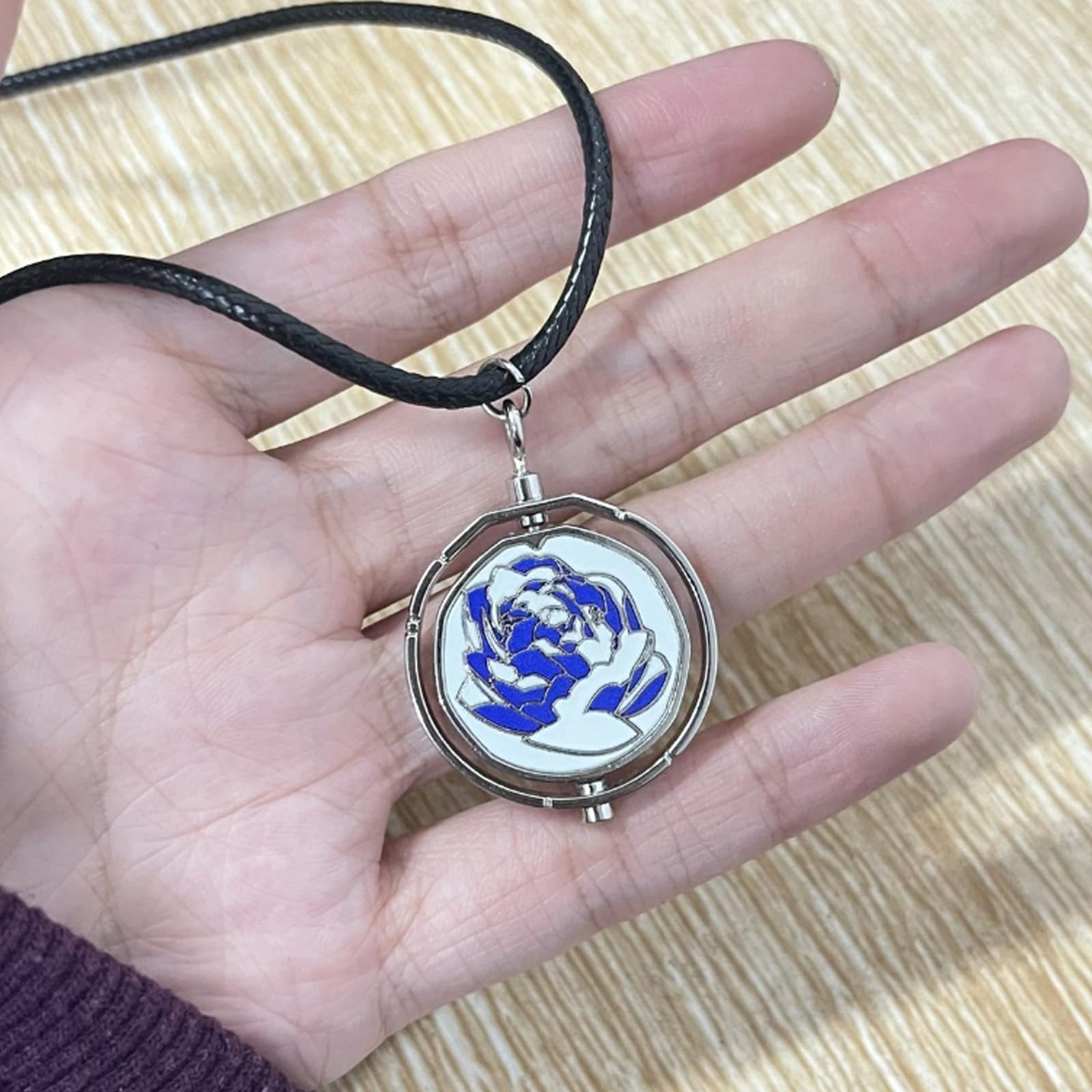 Blue Rose Necklace - Rotatable Arcane Pendant with Powder Filling | Elegant Valentine's Day Gift for Her | Perfect for Romantic Dates & Anniversary Celebrations