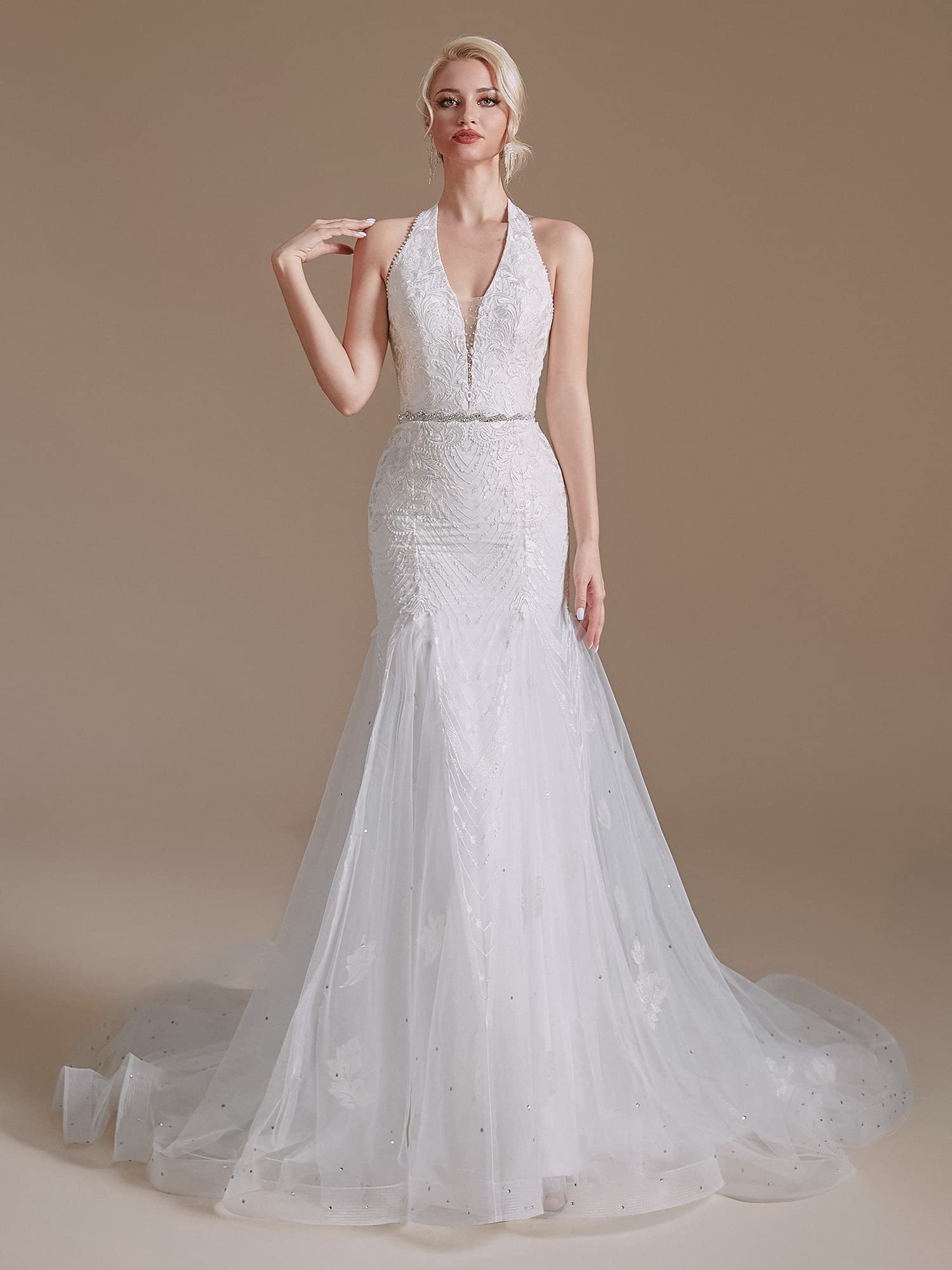 2022 Elegant Lace Appliques Chiffon Wedding Dress for Bride - Long Sleeves Beach Bridal Gown | Perfect for Beach Weddings, Outdoor Ceremonies & Romantic Photos