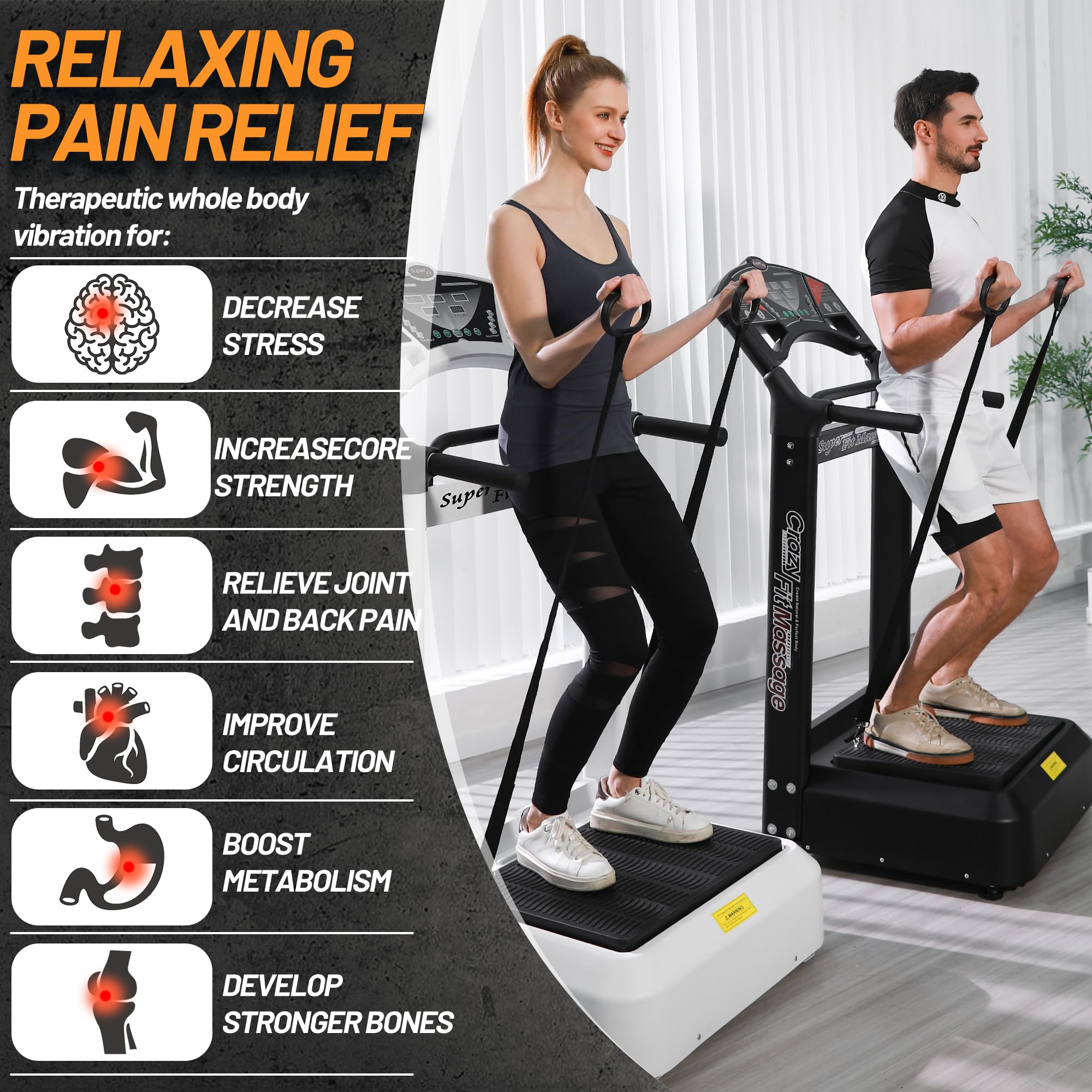 Whole Body Vibration Platform Machine - Home Gym Fitness Equipment with Vibrating Pull Bands for Aerobic Training, Weight Loss & Toning | Perfect for Home Workouts, Family Exercise & Body Shaping