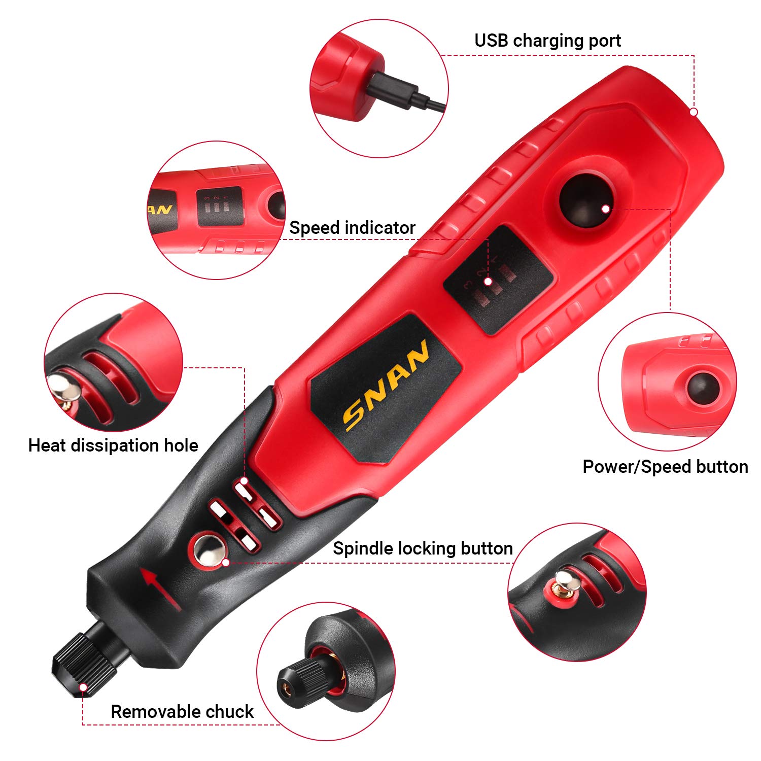 **SNAN Cordless Rotary Tool Kit with 80 Accessories - 3.7V Li-ion Battery, 1500mAh, USB Charging - Mini Portable Rotary Tool for DIY, Crafting, Jewelry Making & Small Projects - Perfect for Home Repairs, Wood Carving & Metal Polishing**