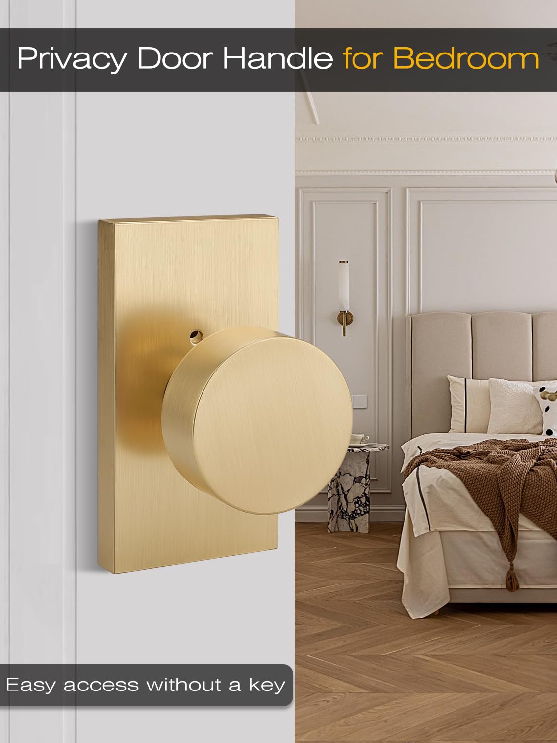 EHOMEWARE 3-Pack Gold Privacy Door Knobs with Lock - Bedroom & Bathroom Interior Door Handles, Reversible for Left/Right Doors, Rectangular Base - No Key Needed for Home, Office, or Apartment Use