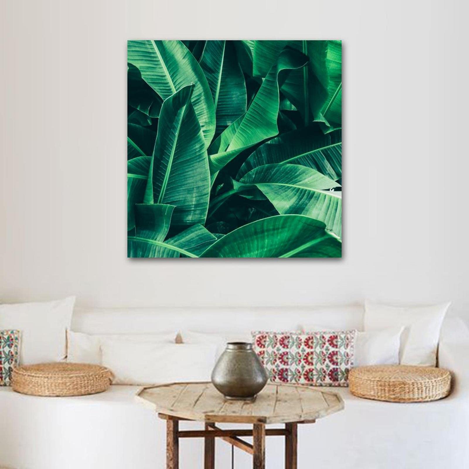 Banana Leaf Palm Framed Canvas Wall Art - Tropical Oil Painting Poster for Living Room, Bedroom, Bathroom & Office Decor | Perfect for Beach House, Boho & Coastal Style Home Decoration