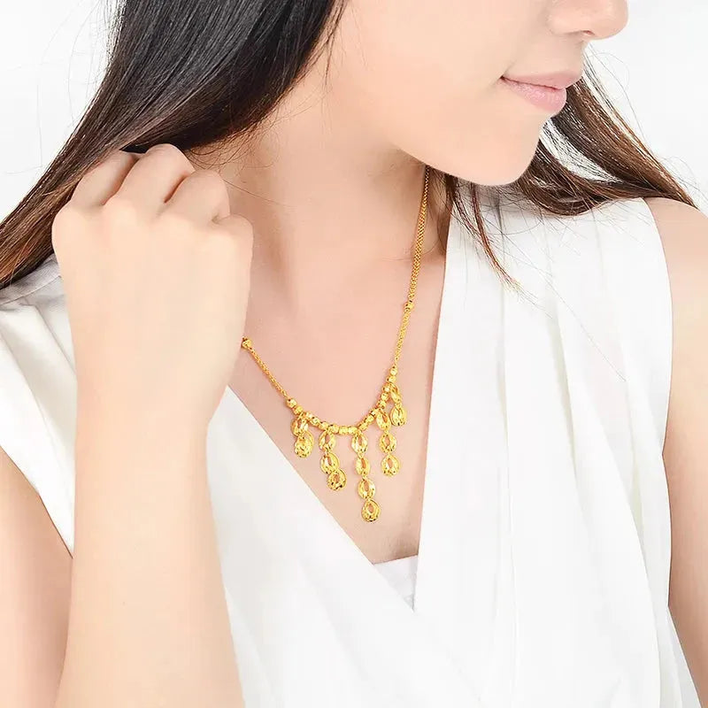 24K Pure Gold Necklace Real AU 999 Solid Gold Chain - Classic Trendy Fine Jewelry for Women, Elegant Party & Wedding Gift - Durable & Hypoallergenic 2023 Collection