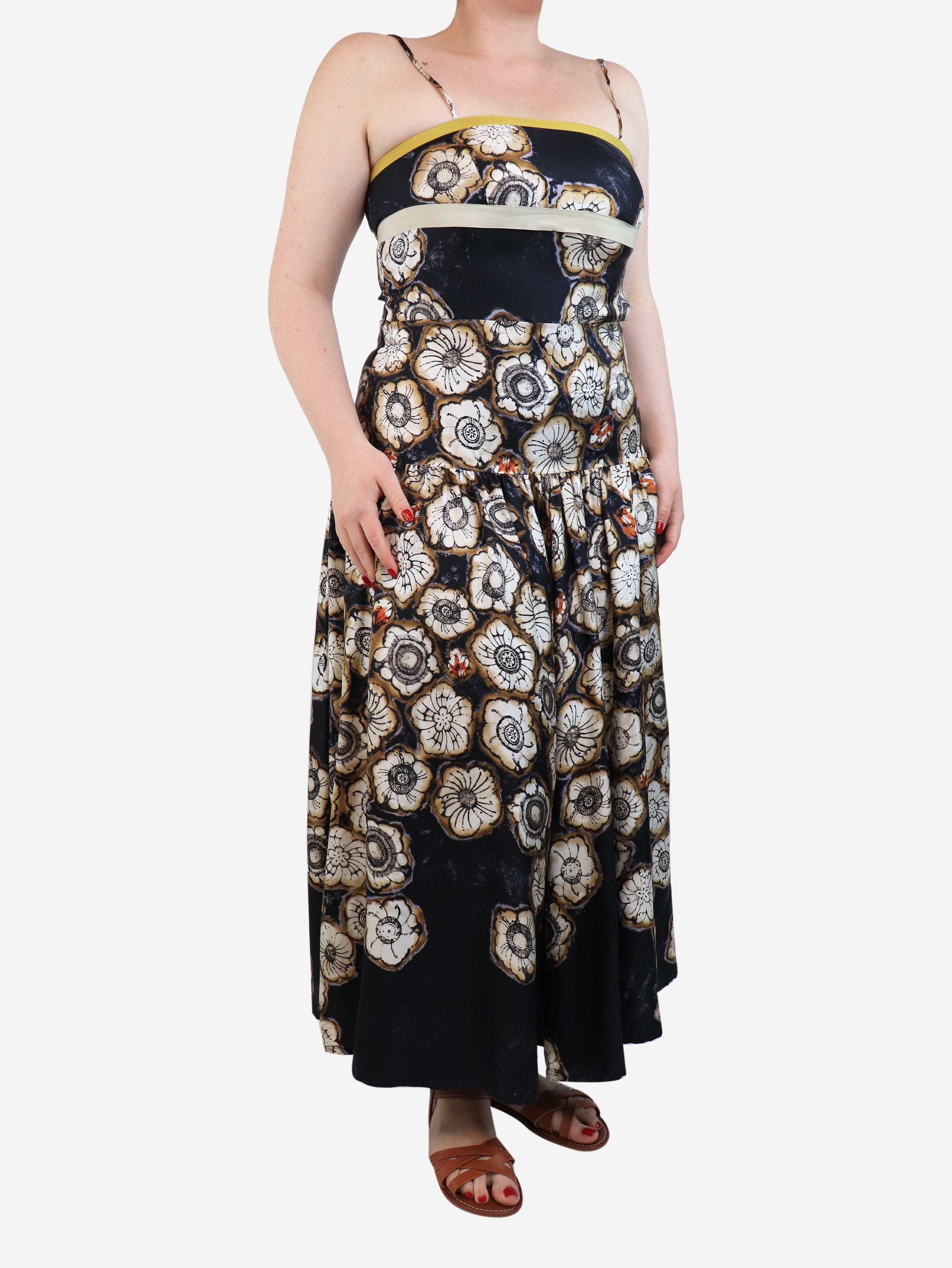 Elegant Black Printed Silk Dress - UK Size 12 | Women's Formal Evening Gown for Parties, Weddings & Special Occasions