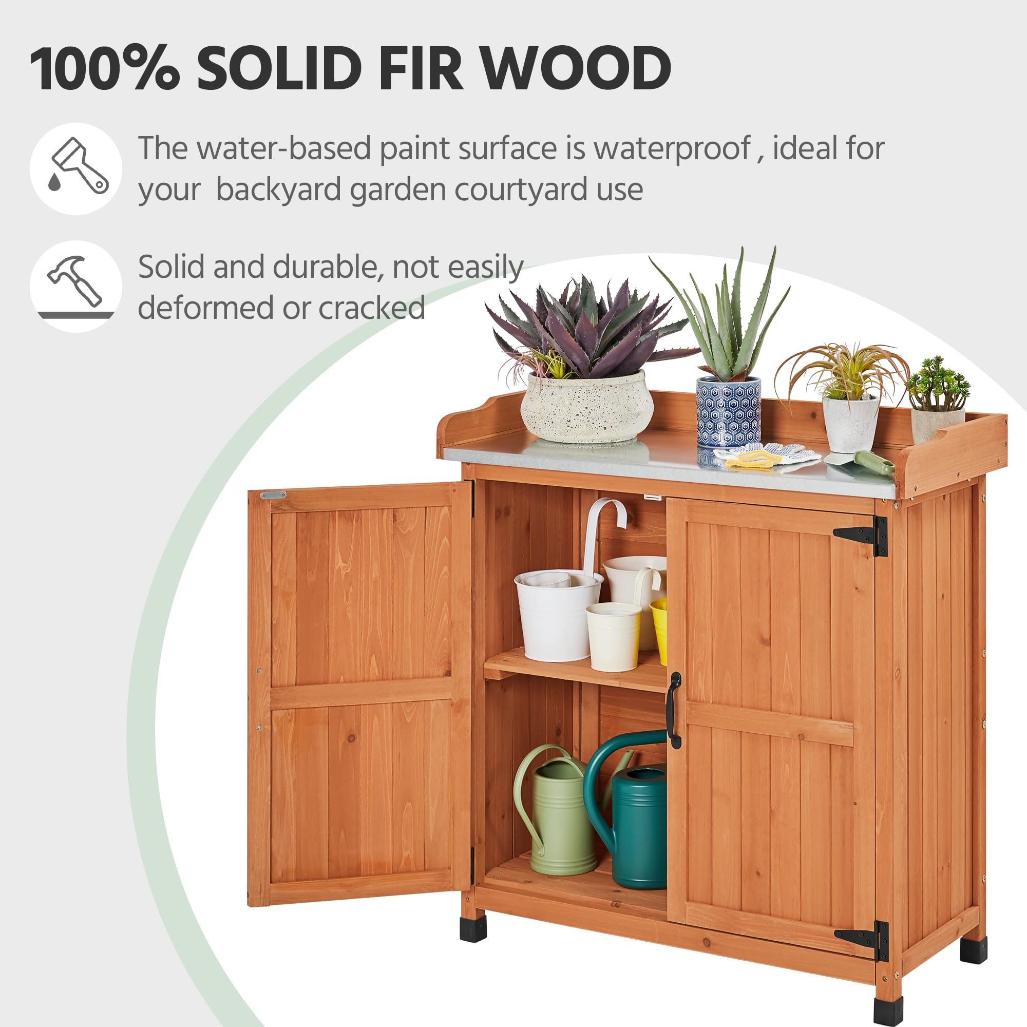Yaheetech Outdoor Garden Potting Bench - Solid Wood Planting Work Table with Storage Cabinet & Metal-Plated Tabletop for Patio, Gardening, and DIY Projects - Perfect for Organizing Tools, Pots, and Supplies in Your Backyard or Greenhouse
