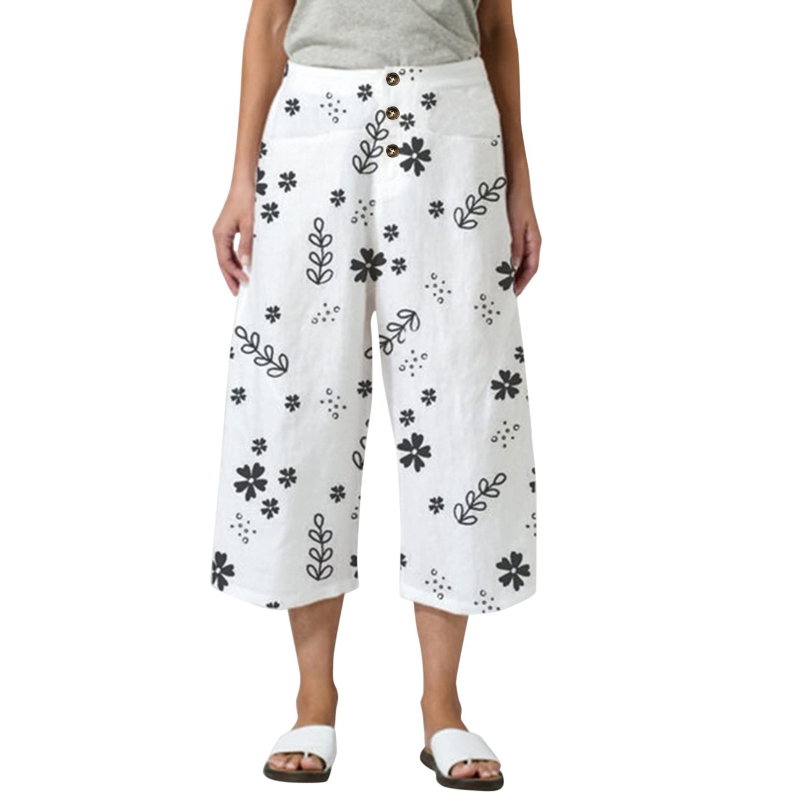 Women's Linen Capri Pants with Elastic Waist & Pockets - Breathable Summer Cropped Trousers in Orange | Casual Outfit, Beach Vacation, Office Wear