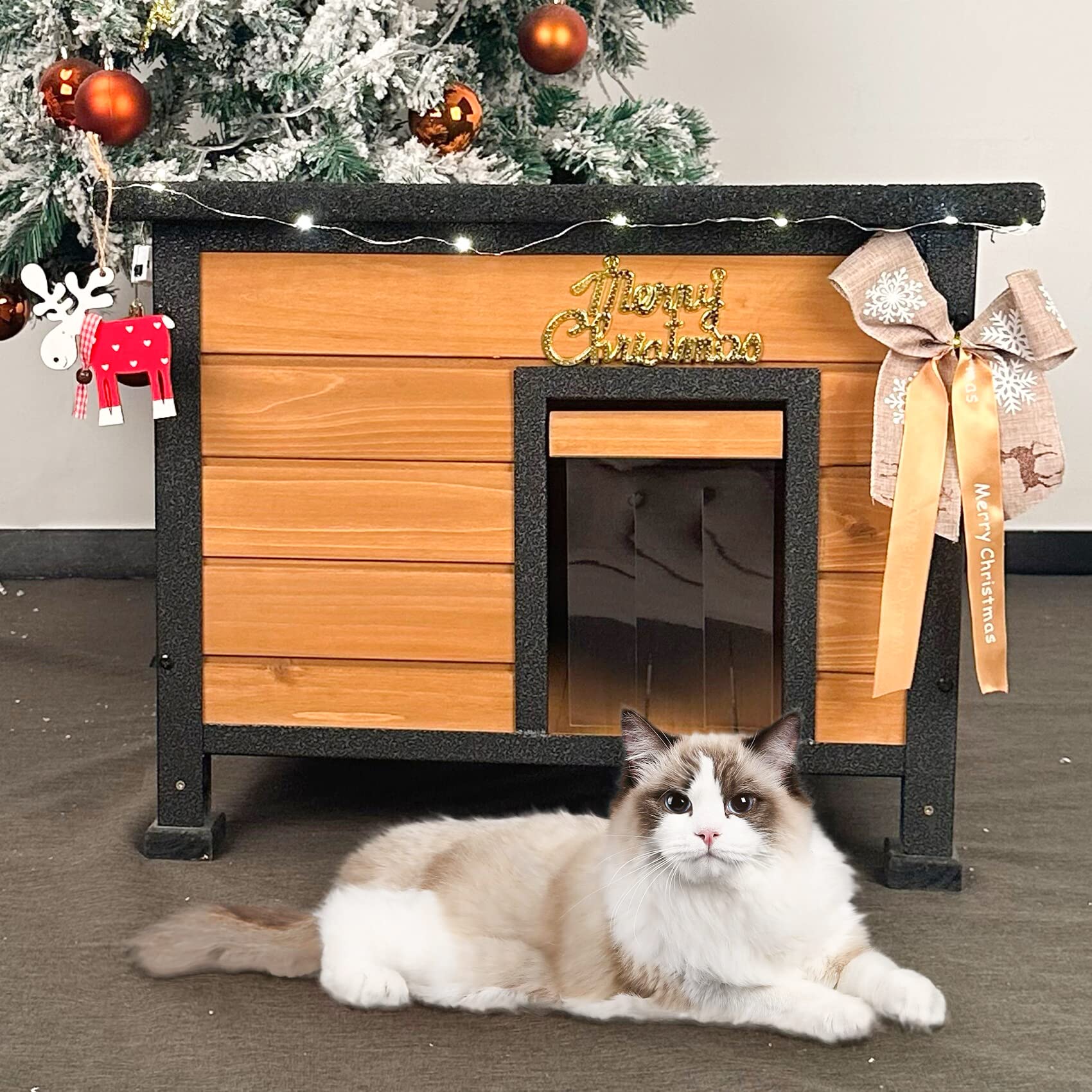 Weatherproof Outdoor Cat House - Insulated Wooden Pet Shelter for Feral Cats & Medium Dogs | Indoor/Outdoor Use for Backyard, Garden & Patio