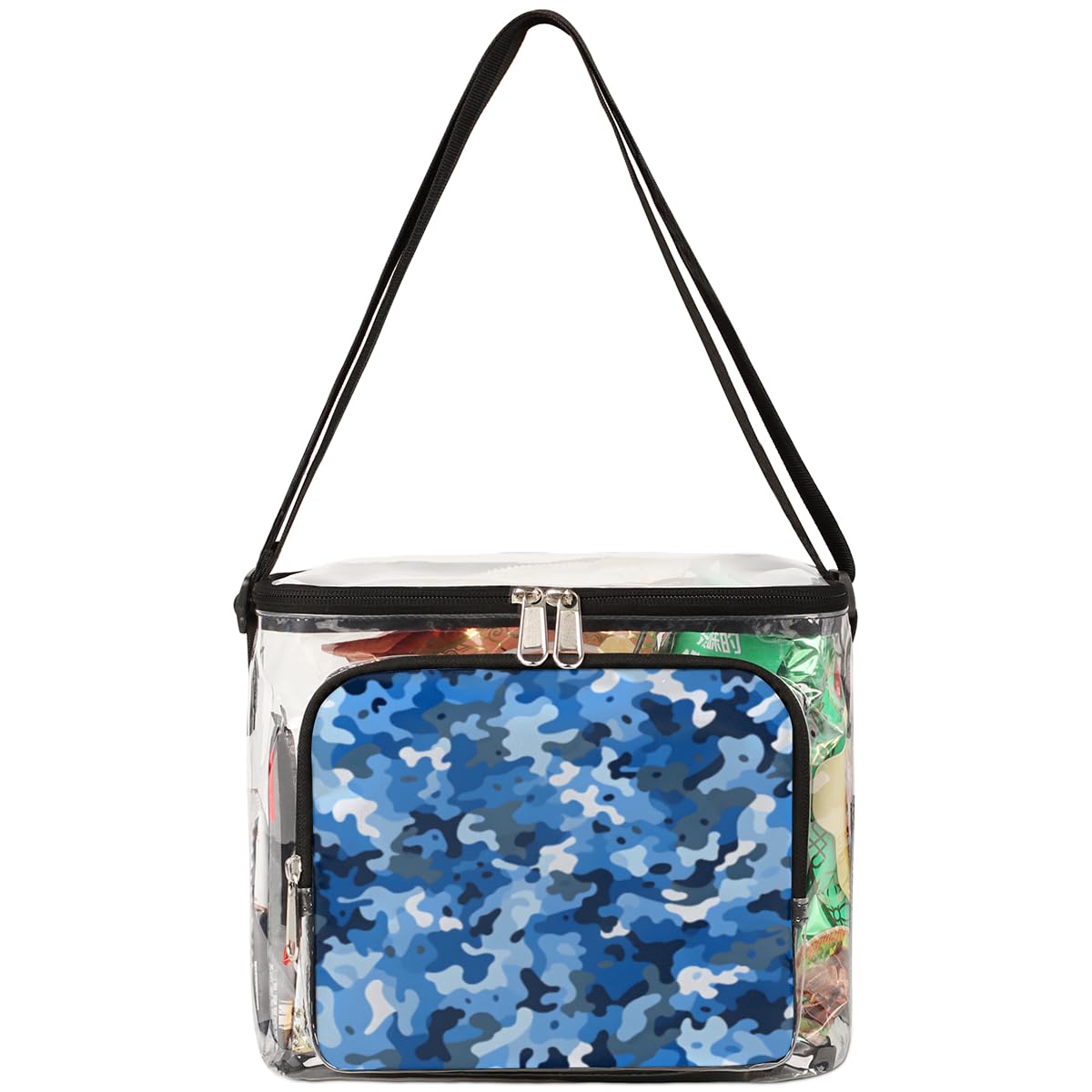 GzLeyigou Camouflage Blue Clear Tote Bag with Handles - Transparent Crossbody Shoulder Bag for Lunch, Outdoor, Travel, Picnic, Concerts & Sports Events | Stadium Approved | Waterproof & Durable | Perfect for Beach, Gym, Shopping & Daily Use