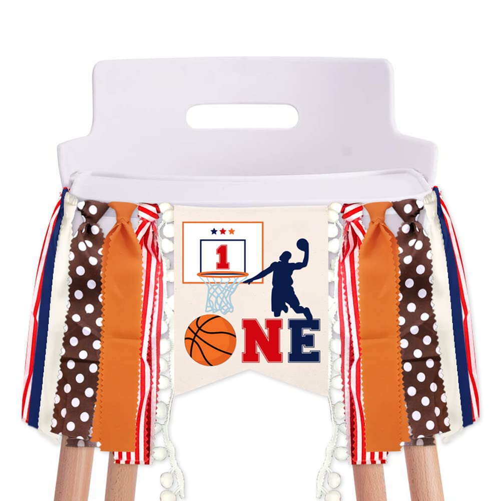 Basketball Theme High Chair Banner for 1st Birthday Party - Burlap Decorations & One Year Old Party Supplies | Perfect for Baby's First Birthday, Sports-Themed Celebrations & Photo Backdrops