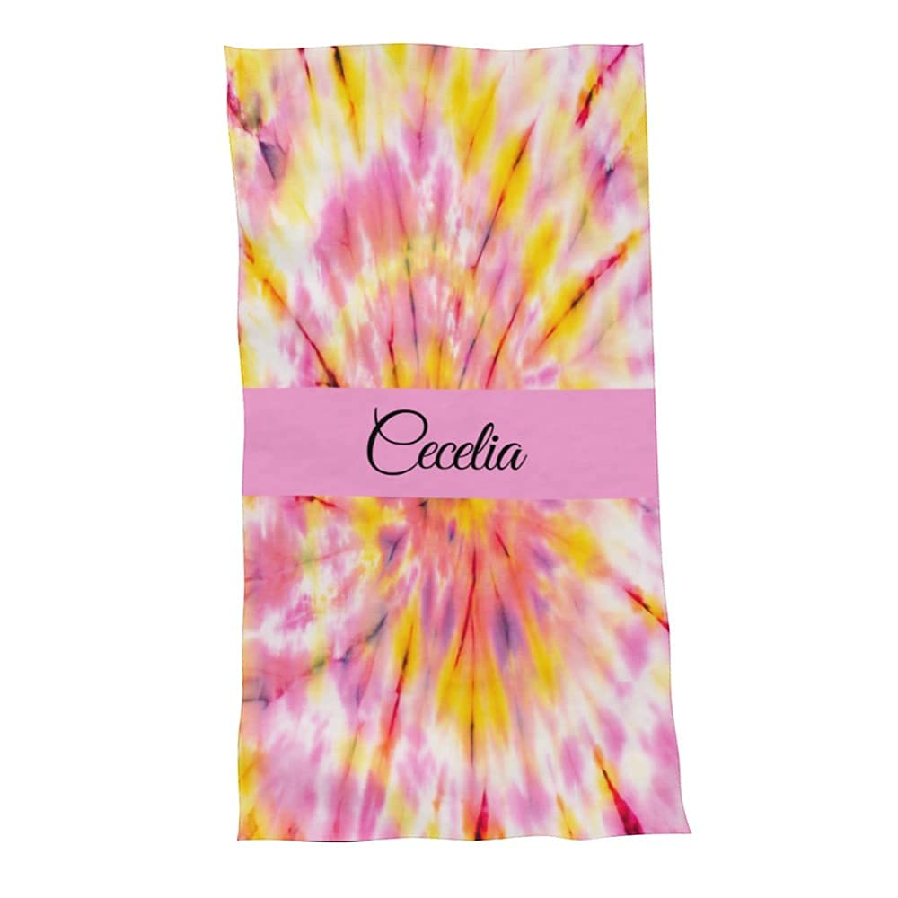 Custom Tie Dye Beach Towels with Name - Personalized Beach Towel for Adults | Naisian NIANWUDU E-Shine | Perfect for Beach Vacations, Pool Parties & Summer Outings
