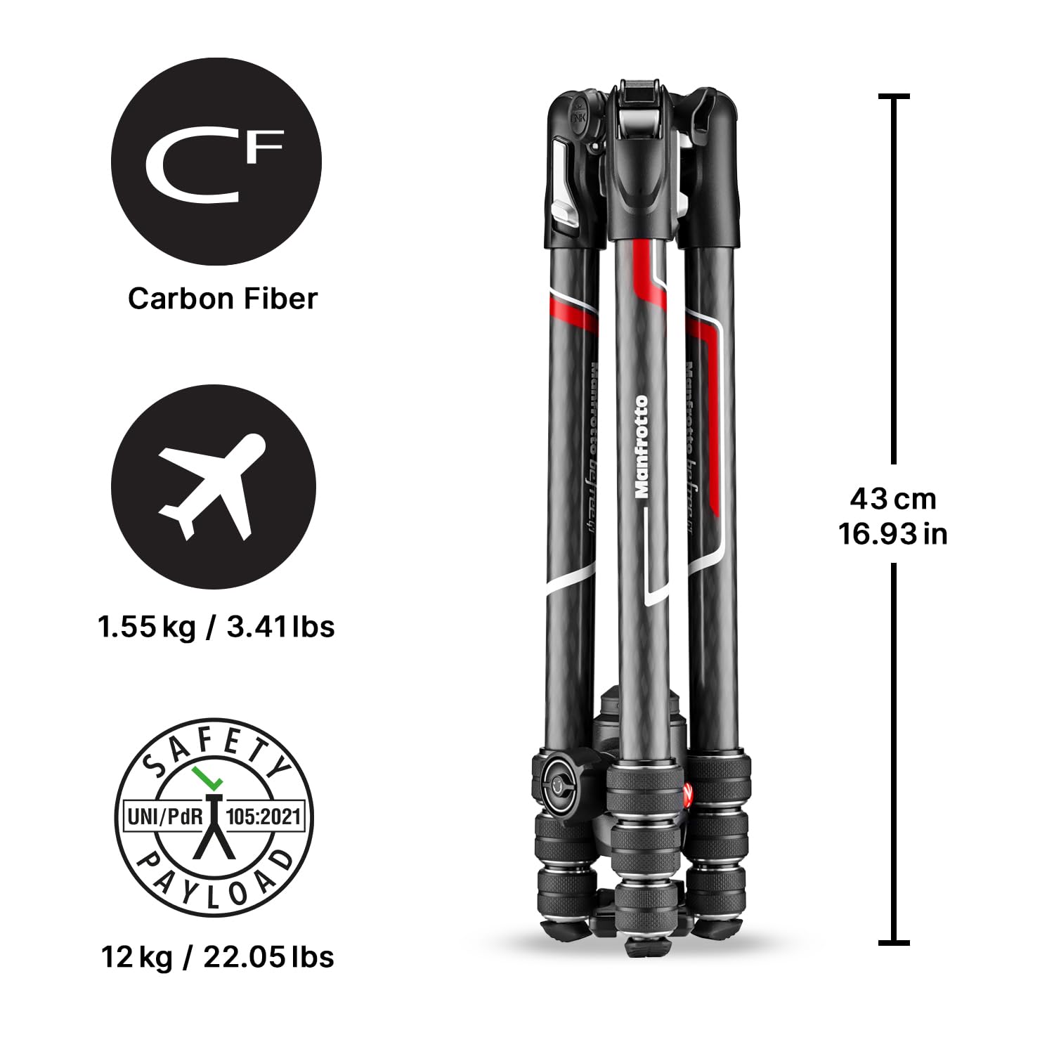 Manfrotto Befree GT 4-Section Carbon Fiber Travel Tripod with 496 Center Ball Head - Lightweight Compact Tripod for Photography & Videography - Perfect for Travel, Hiking & Outdoor Adventures