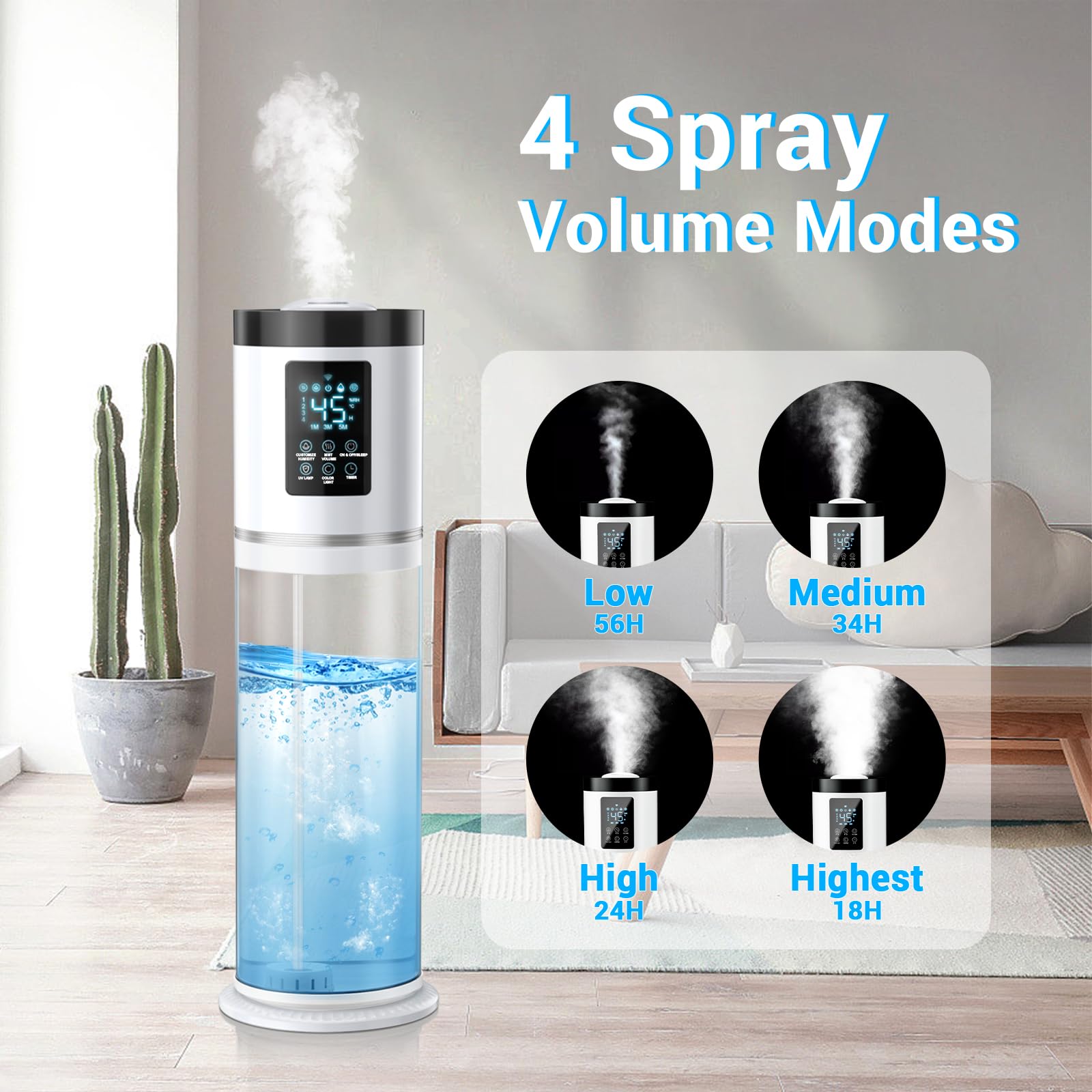 Ultrasonic Cool Mist Humidifier for Large Bedroom & Office - 8L (2.1Gal) Capacity with Clear Tank, 7-Color Ambient Light, Built-in Humidistat & Essential Oil Tray - Ultra Quiet (36dB) for Better Sleep, Air Comfort & Aromatherapy