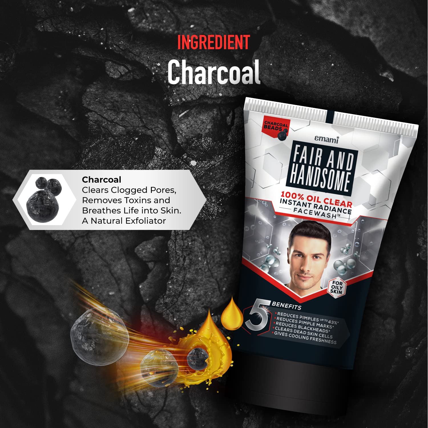 Fair And Handsome 100% Oil Clear Instant Radiance Face Wash for Men - 100g | Deep Cleansing & Brightening | Perfect for Daily Skincare & Pre-Shave Routine