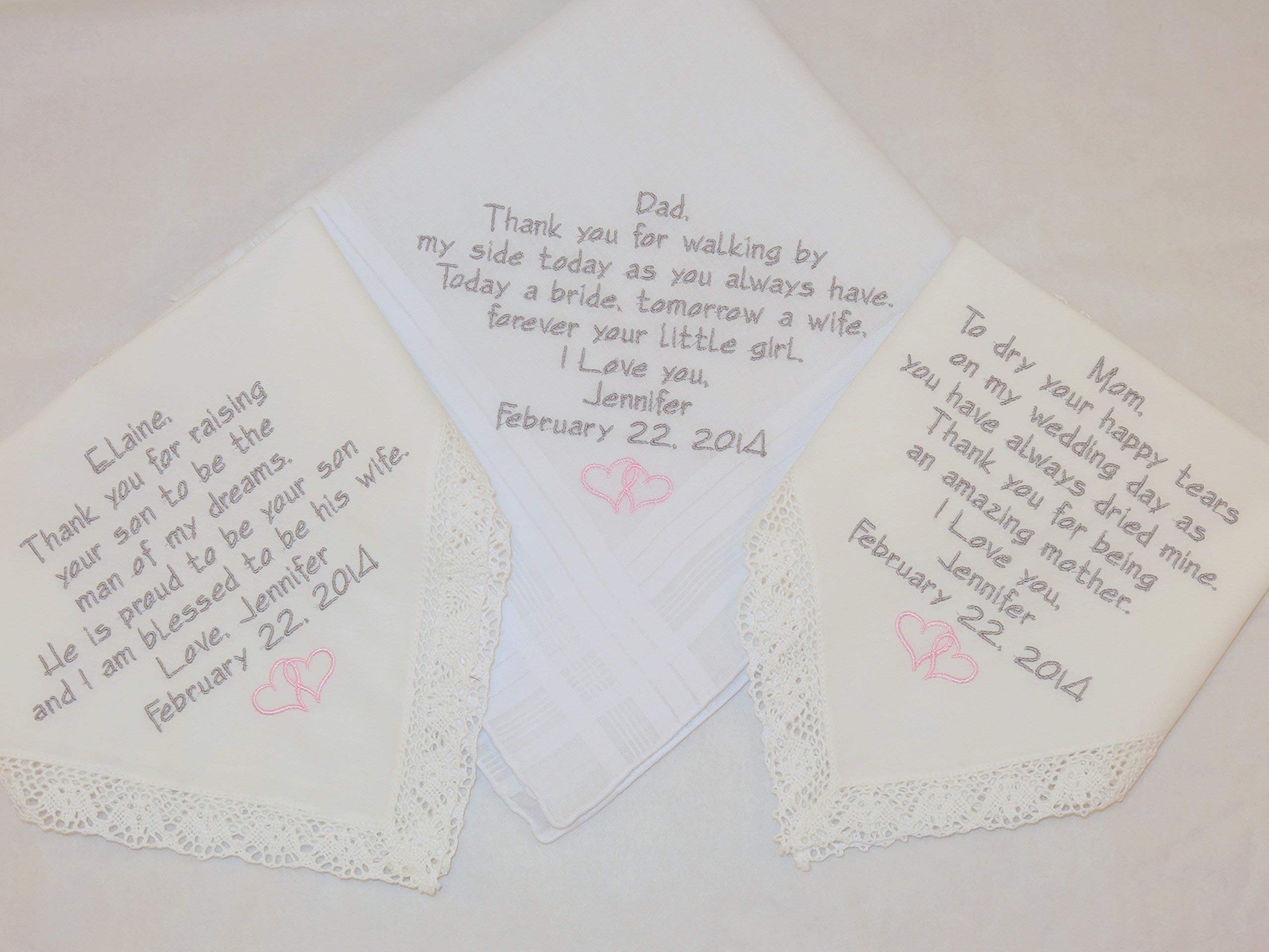 Personalized Embroidered Wedding Handkerchiefs - Thoughtful Gift for Mother of the Bride, Mother of the Groom & Mother-in-Law | Elegant Keepsake for Wedding Day Tears & Special Moments | by Napa Embroidery