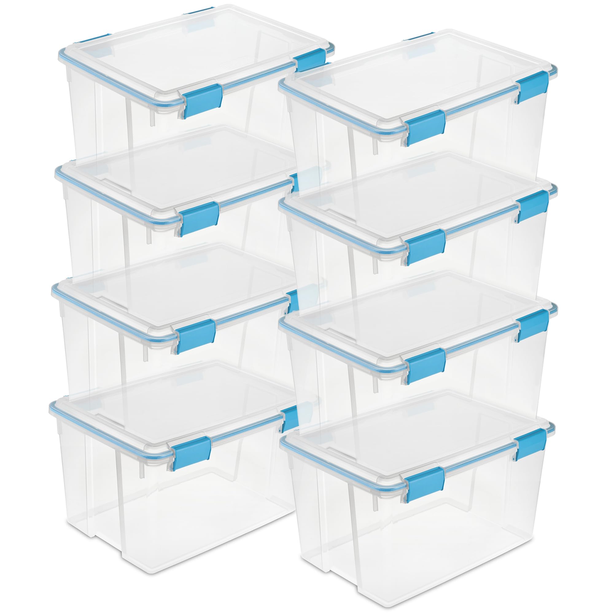 Sterilite 8-Pack 54 Quart Clear Weatherproof Storage Bins with Secure Latching Lids - Airtight Plastic Containers for Home Organization, Garage, Basement & Outdoor Use