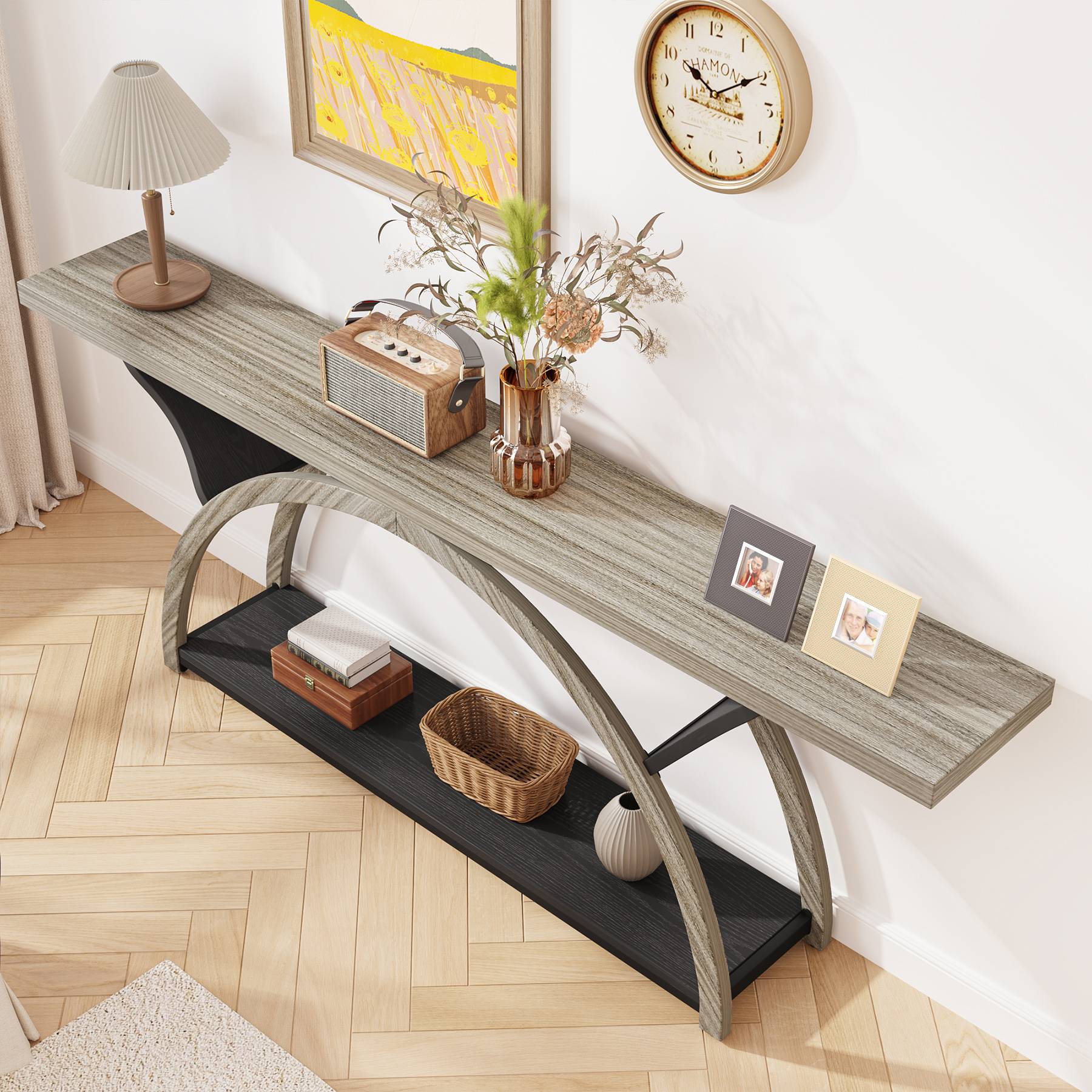 2 Tier Console Table with Half Moon Frame - 70.9