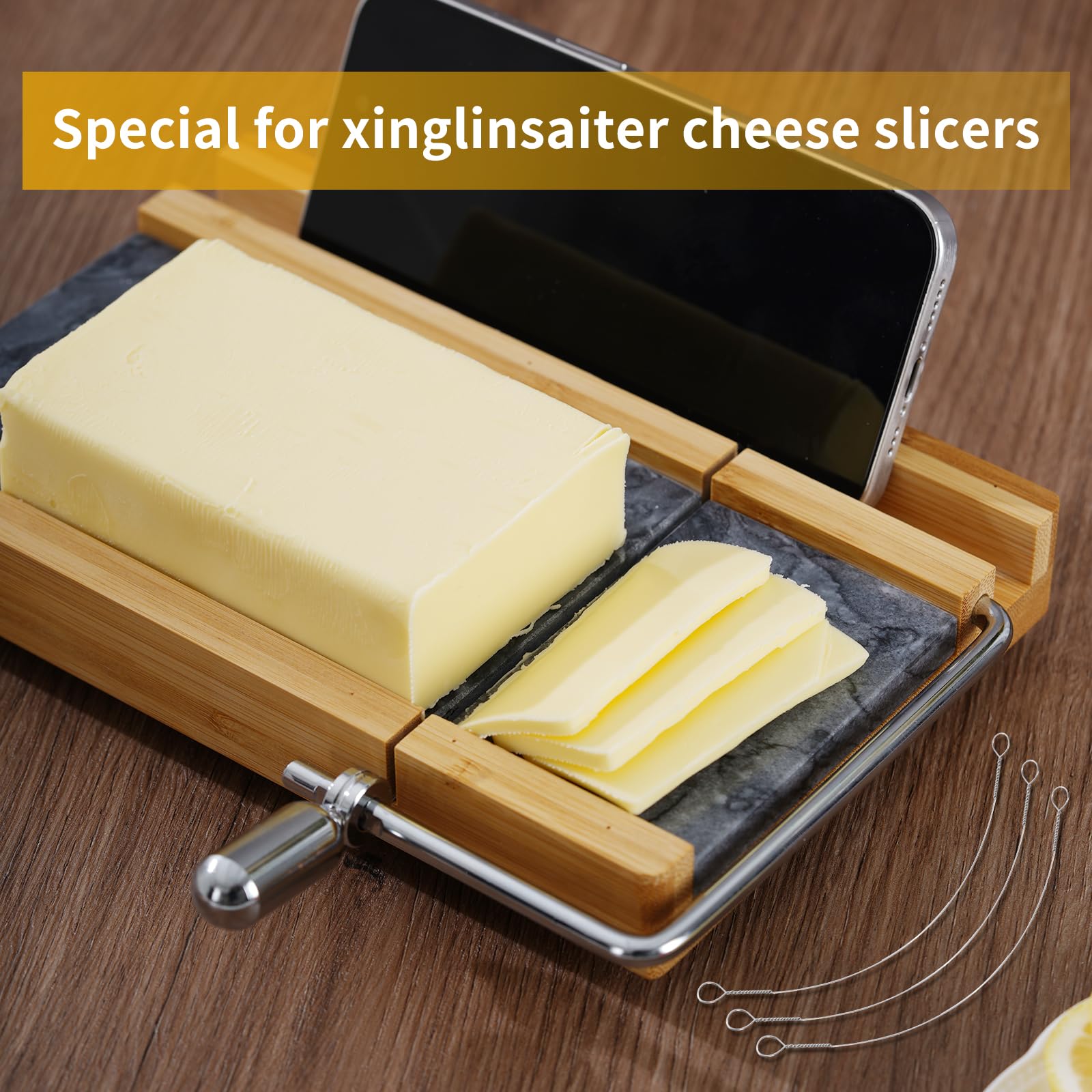 4-Piece Stainless Steel Cheese Slicer Wire Replacement Set for Marble Cheese Boards - Perfect for Cutting Hard Cheeses, Soft Cheeses & Butter - Ideal for Home Kitchens, Delis & Cheese Platter Preparation