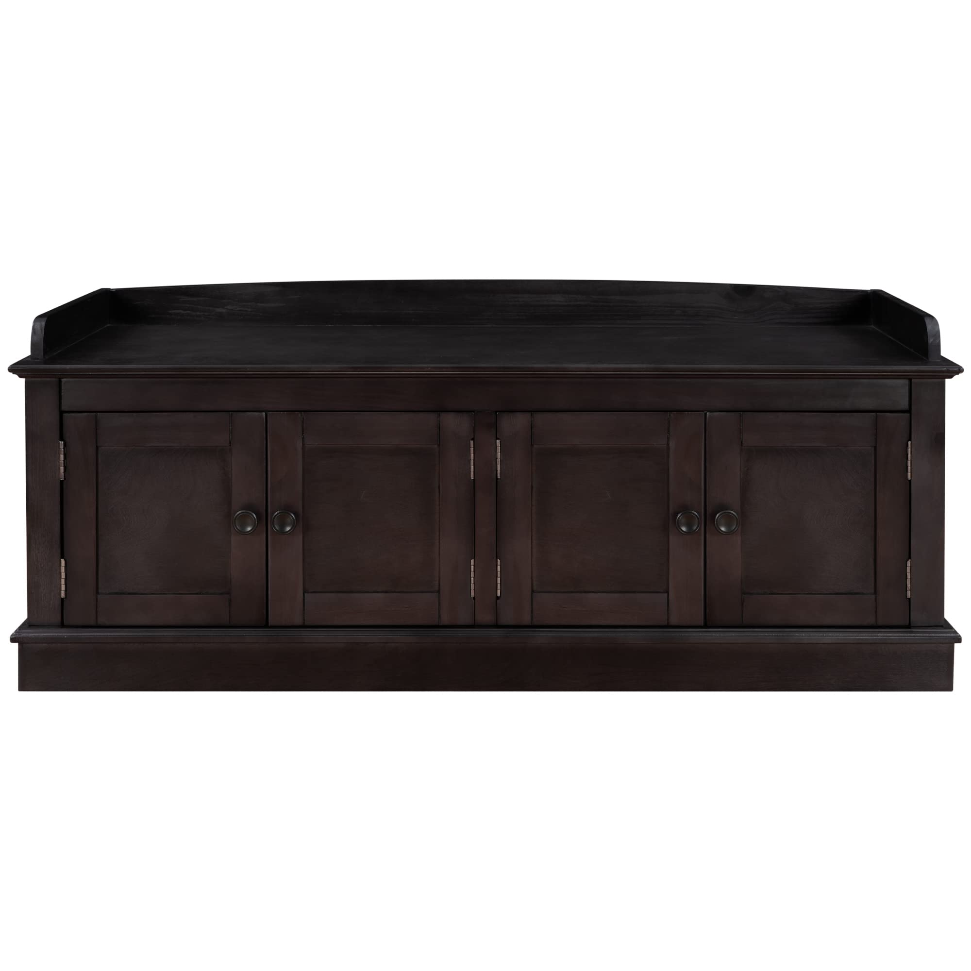 Multi-Functional 4-Door Storage Bench with Adjustable Shelves & Removable Cushion - Shoe Organizer Bench for Entryway, Living Room, Hallway - Perfect for Small Space Organization (Espresso Finish) - Ideal for Home Entry Storage & Shoe Display