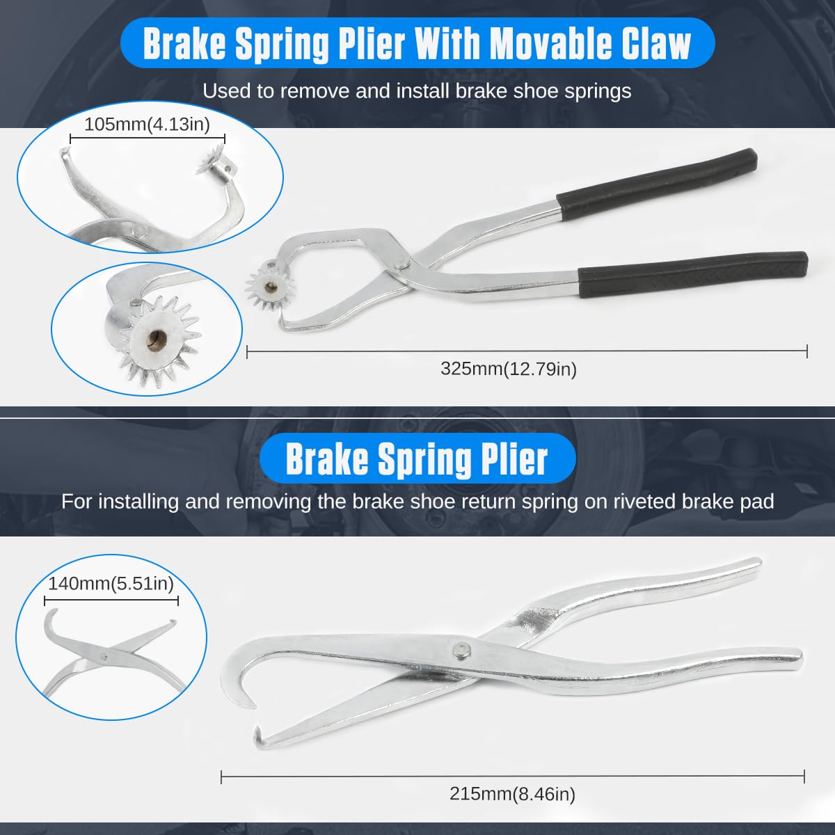 15-Piece Drum & Disc Brake Tool Kit - Labor-Saving Brake Spring Tool, Anti-Rust Brake Installer Remover & Adjusting Tool with Spring Pliers, Compressor & Puller - Perfect for DIY Car Repairs & Professional Auto Maintenance