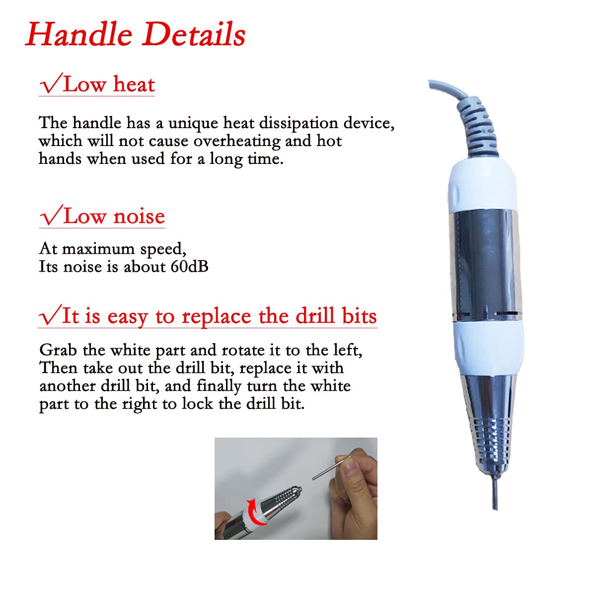 SoQte Professional 25000RPM Electric Nail Drill Machine Kit - Portable Nail File for Gel Nails, Manicure & Pedicure - Exfoliating & Polishing Tool (White) | Perfect for Home Salon, Nail Art & DIY Nail Care