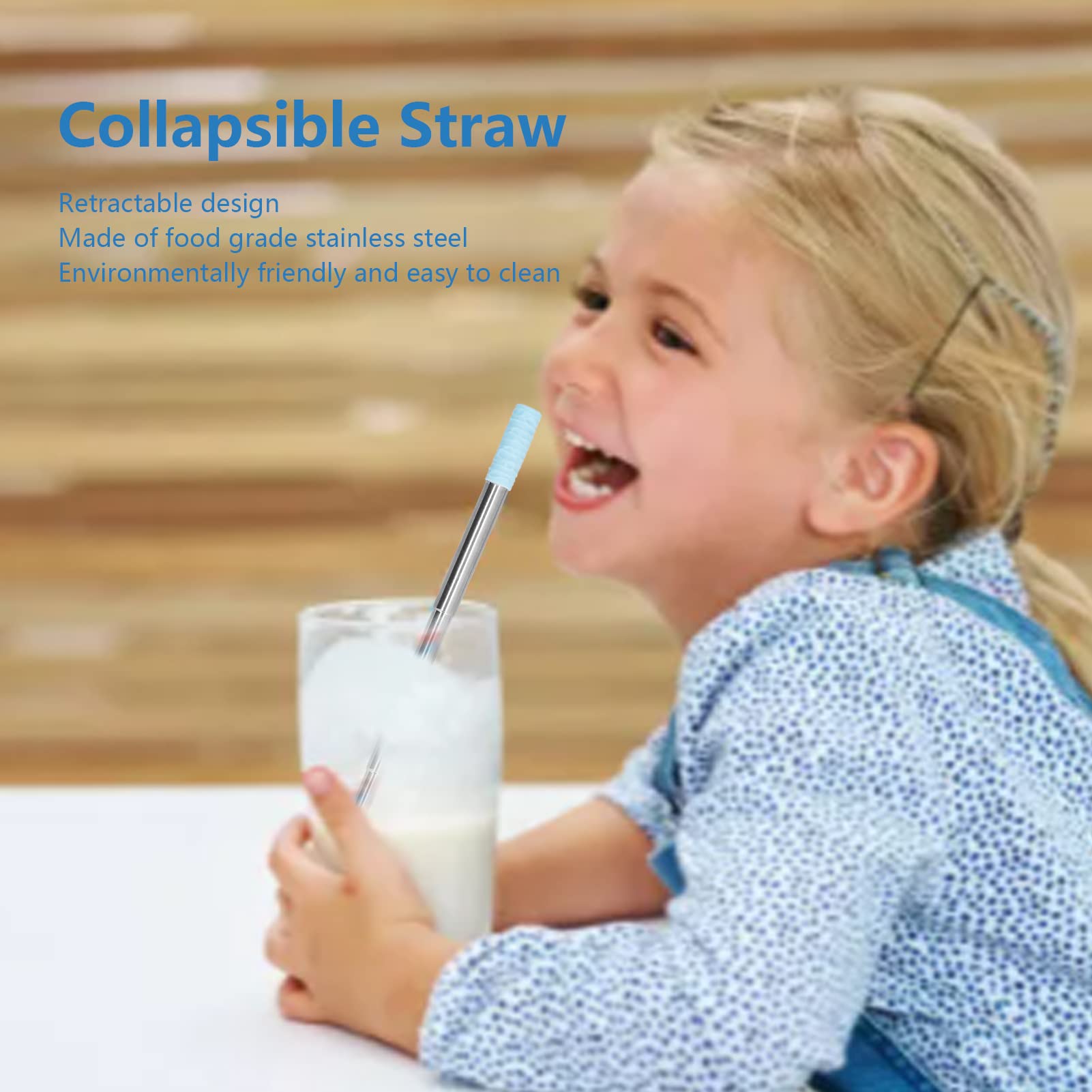Eco-Friendly Stainless Steel Drinking Straws - Portable, Collapsible & Reusable with Cleaning Brush - BPA Free for Coffee, Tea, Water - Perfect for Travel, Camping & Home Use (Blue)