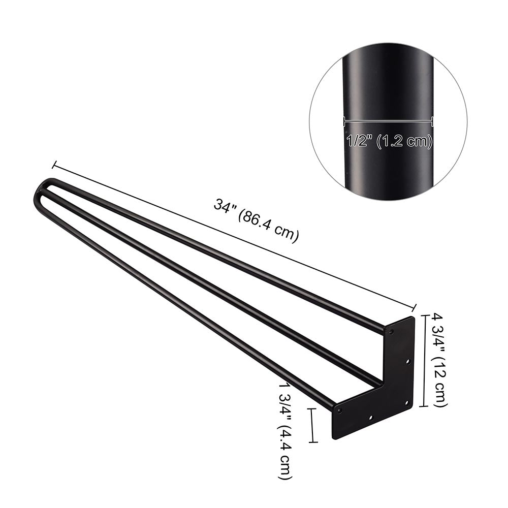 TheLAShop 34 Inch Hairpin Legs Set of 4 - 3 Rod Steel Furniture Legs in Black for DIY Tables, Desks & Benches | Mid-Century Modern Home Decor