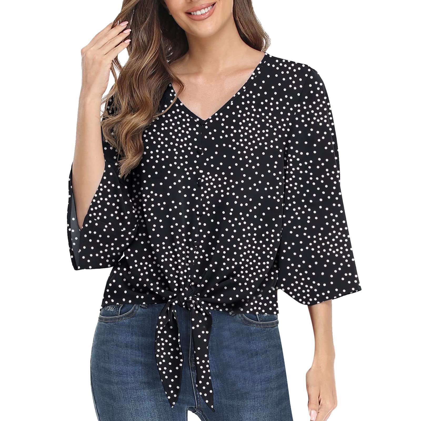 Women's Casual Loose Tunic Tops - Gradient Print Short Sleeve V-Neck Tee Shirts | Comfortable Blouse for Everyday Wear, Work & Weekend Outfits