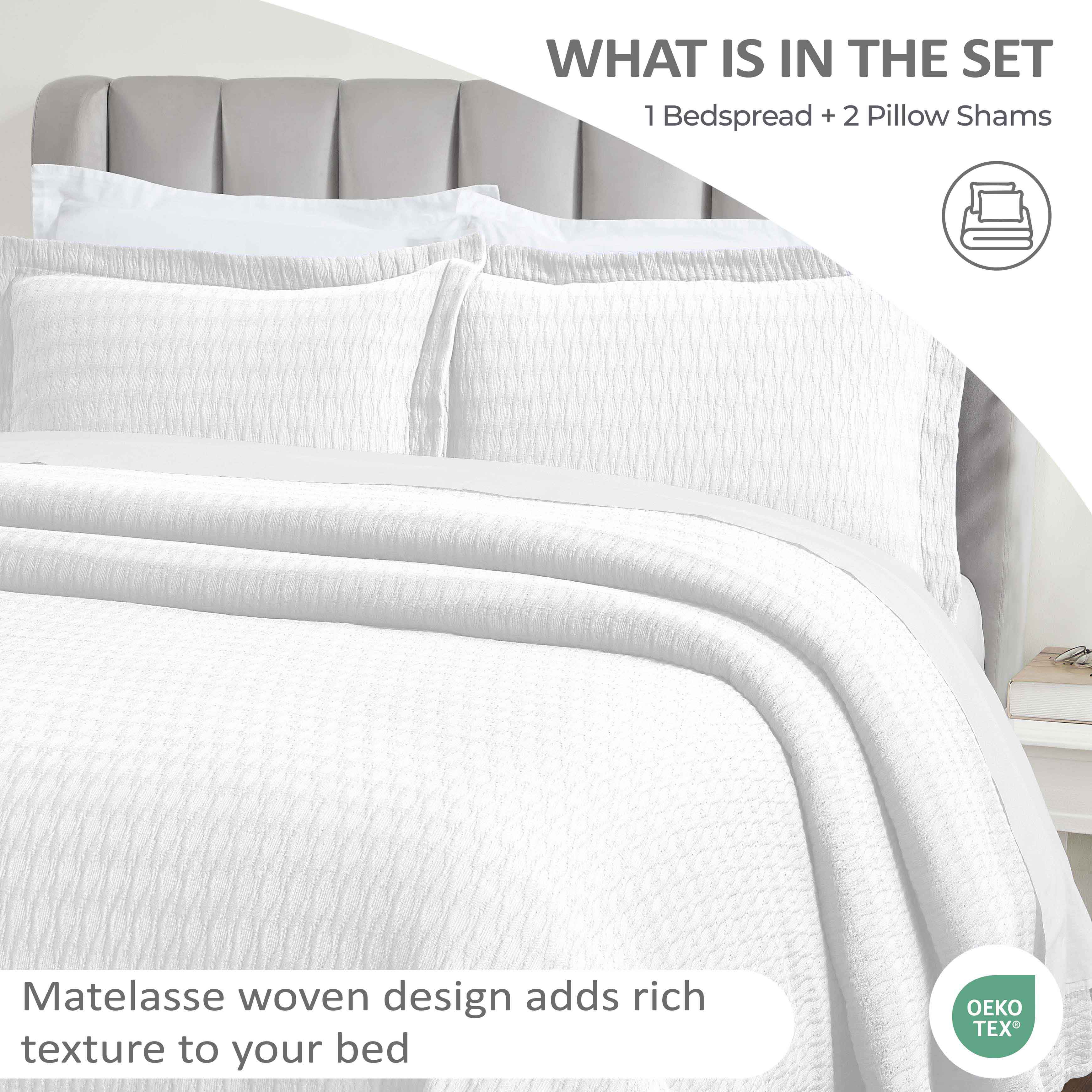Calvert Cotton Medium Weight Geometric Matelasse Bedspread Set - Queen Size Luxury Bedding for Modern Bedrooms | Perfect for Master Bedroom, Guest Room & Dorm Decor