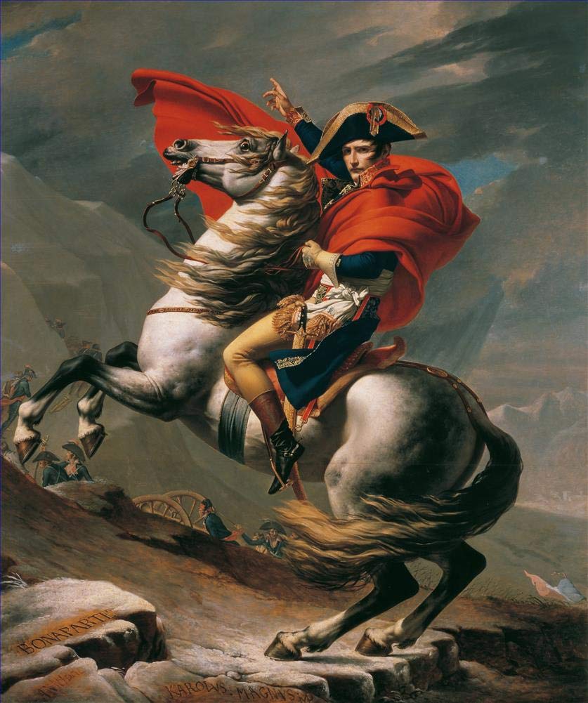 Hand-Painted Napoleon Bonaparte Crossing the Alps Oil Painting on Canvas - Jacques-Louis David Art Reproduction - Famous Historical Artwork - Size 07 (80x120cm) - Perfect for Home Decor, Office Wall Art, and Gift for History Enthusiasts