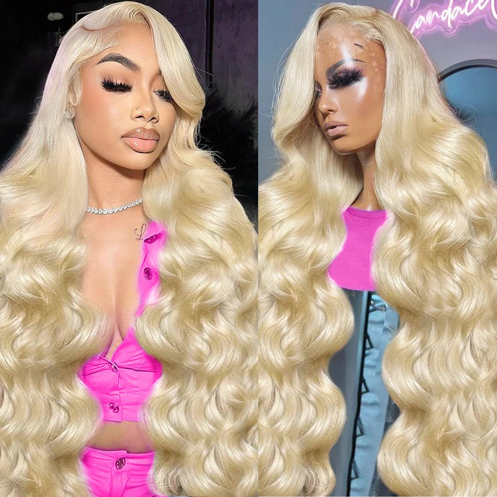 613 Blonde 13x6 Lace Front Wig Human Hair 200% Density Body Wave 28 Inch Full & Thick HD Lace Frontal Wig with Pre-Plucked Baby Hair for Women - Perfect for Daily Wear, Cosplay, and Special Occasions